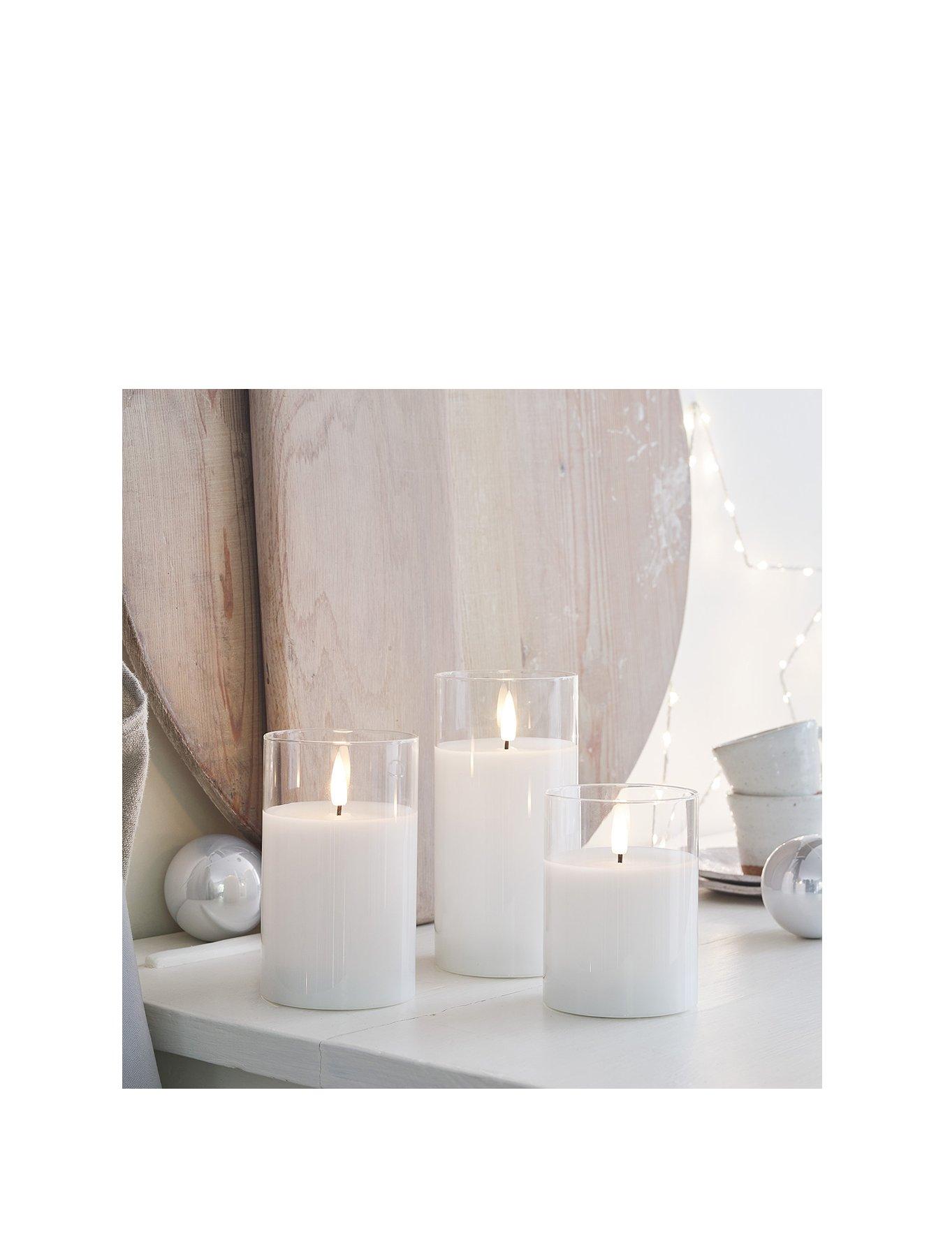  image of lights4fun-truglow-white-led-glass-candle-trio-with-remote-control