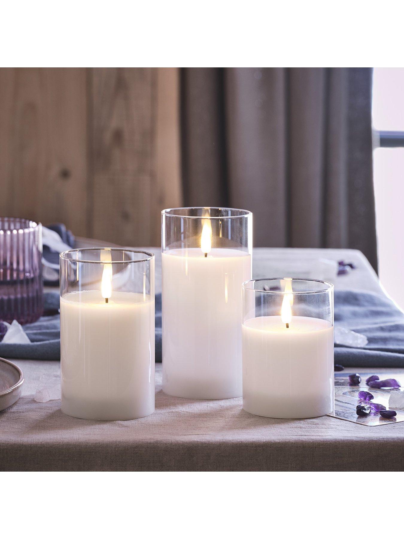  image of lights4fun-truglow-white-led-glass-candle-trio-with-remote-control