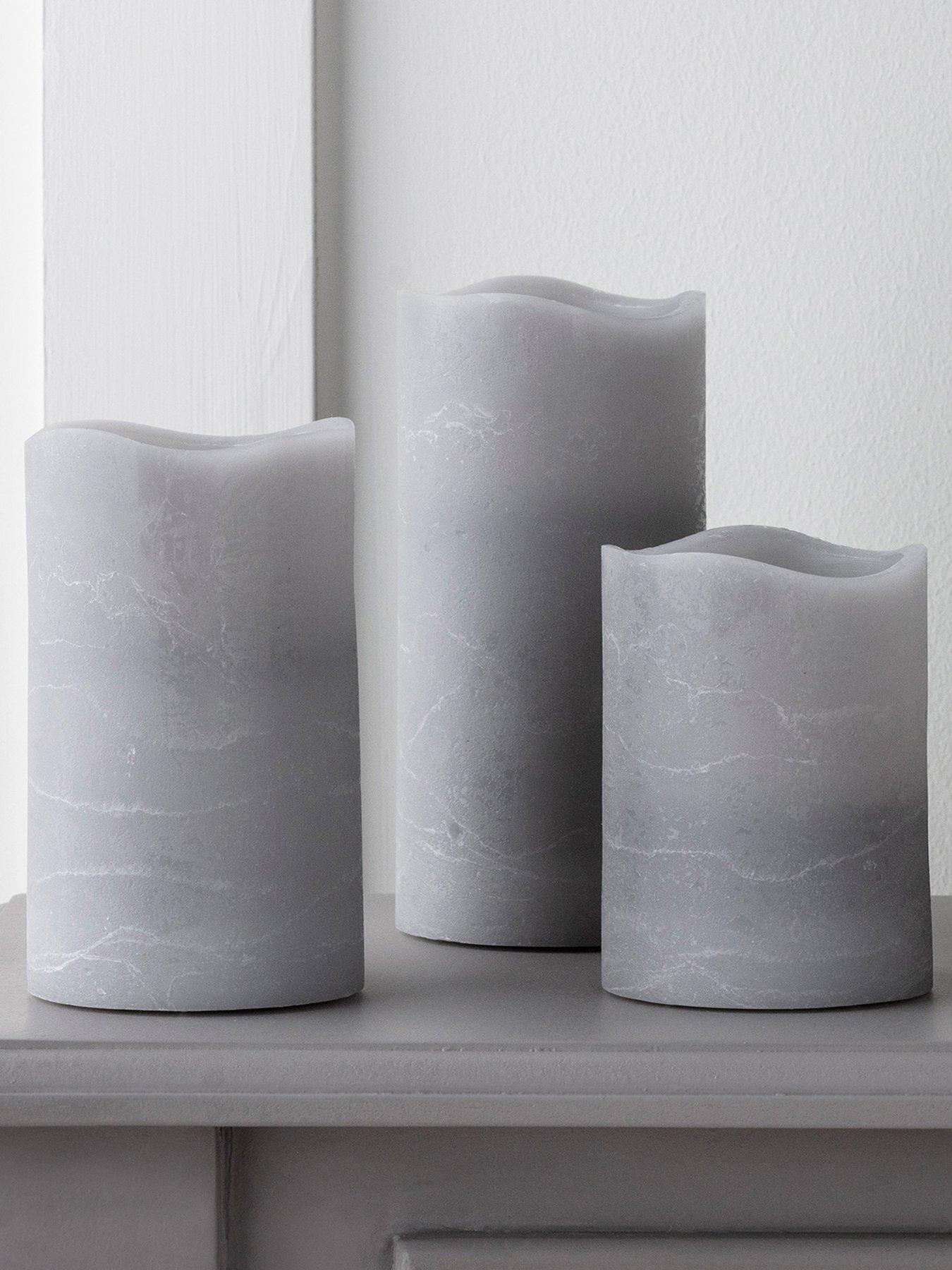  image of lights4fun-grey-flameless-pillar-candle-trio