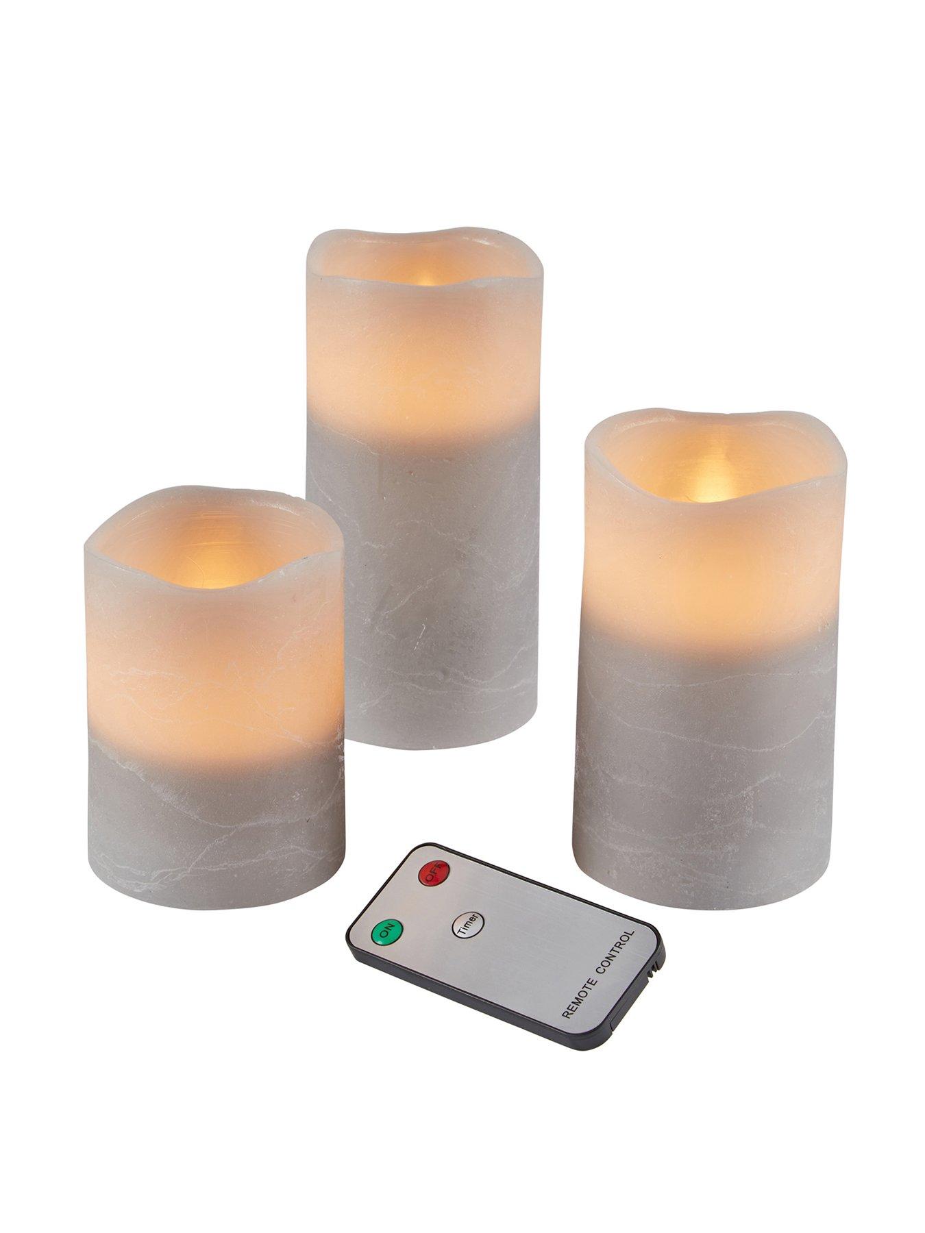  image of lights4fun-grey-flameless-pillar-candle-trio