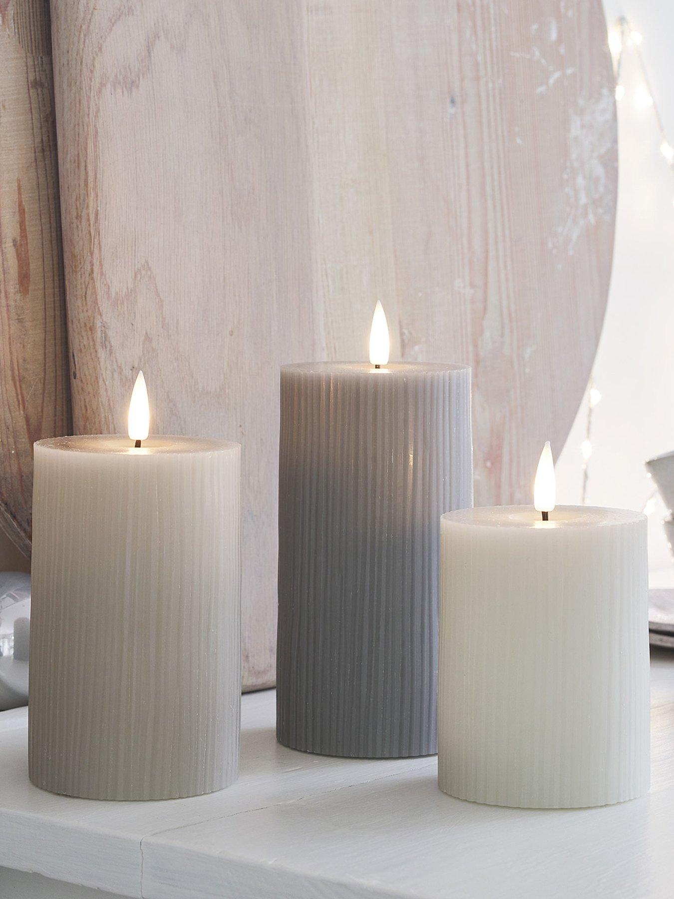  image of lights4fun-truglow-grey-ribbed-led-pillar-candle-trio