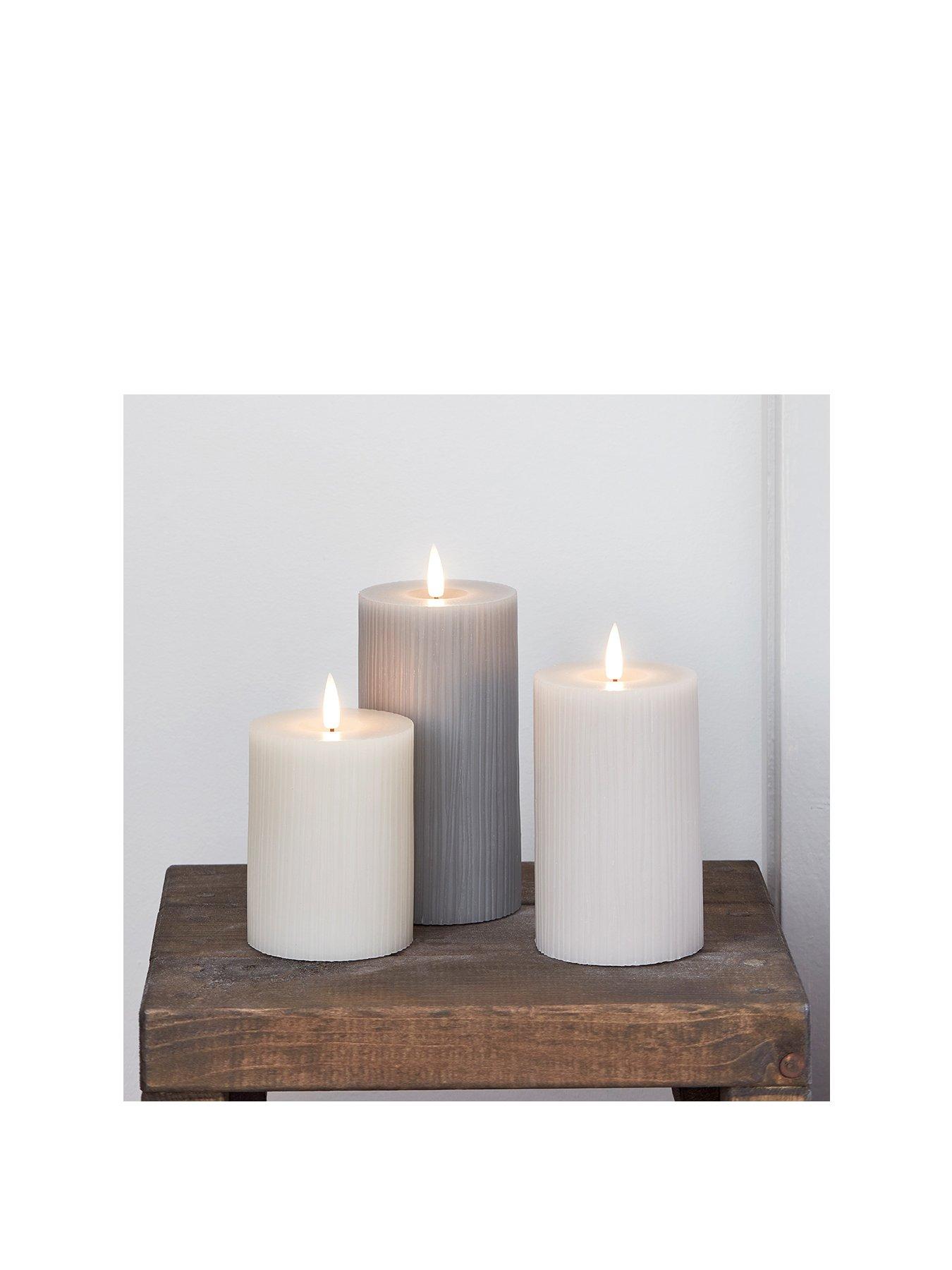  image of lights4fun-truglow-grey-ribbed-led-pillar-candle-trio
