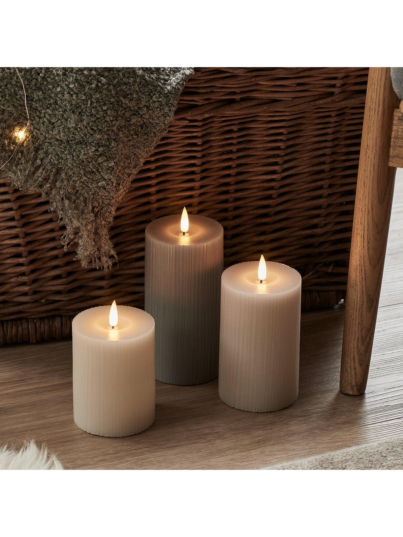  image of lights4fun-truglow-grey-ribbed-led-pillar-candle-trio