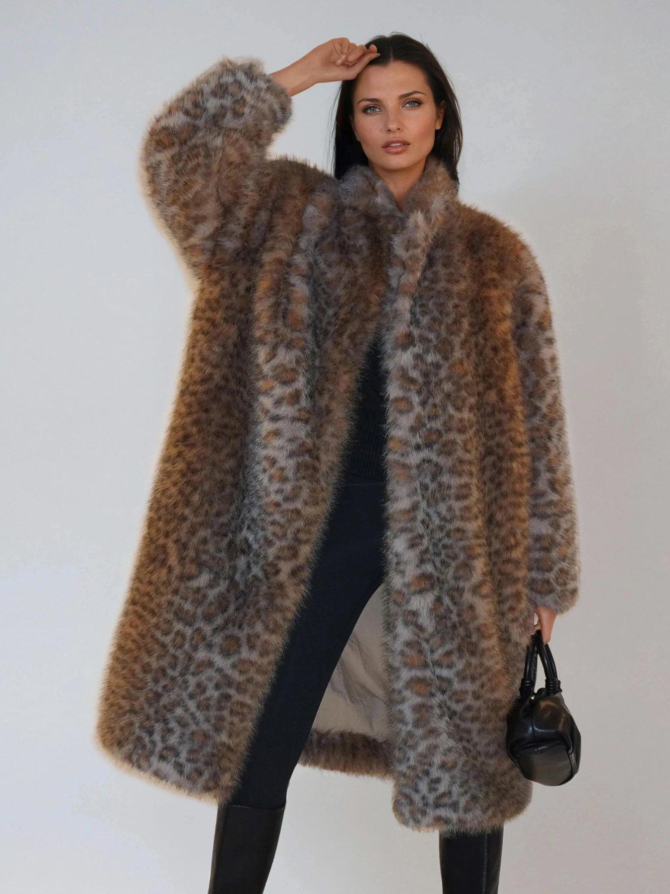 Image 3 of 6 of Religion Dolly Faux Fur Leopard Animal Print Coat - Animal