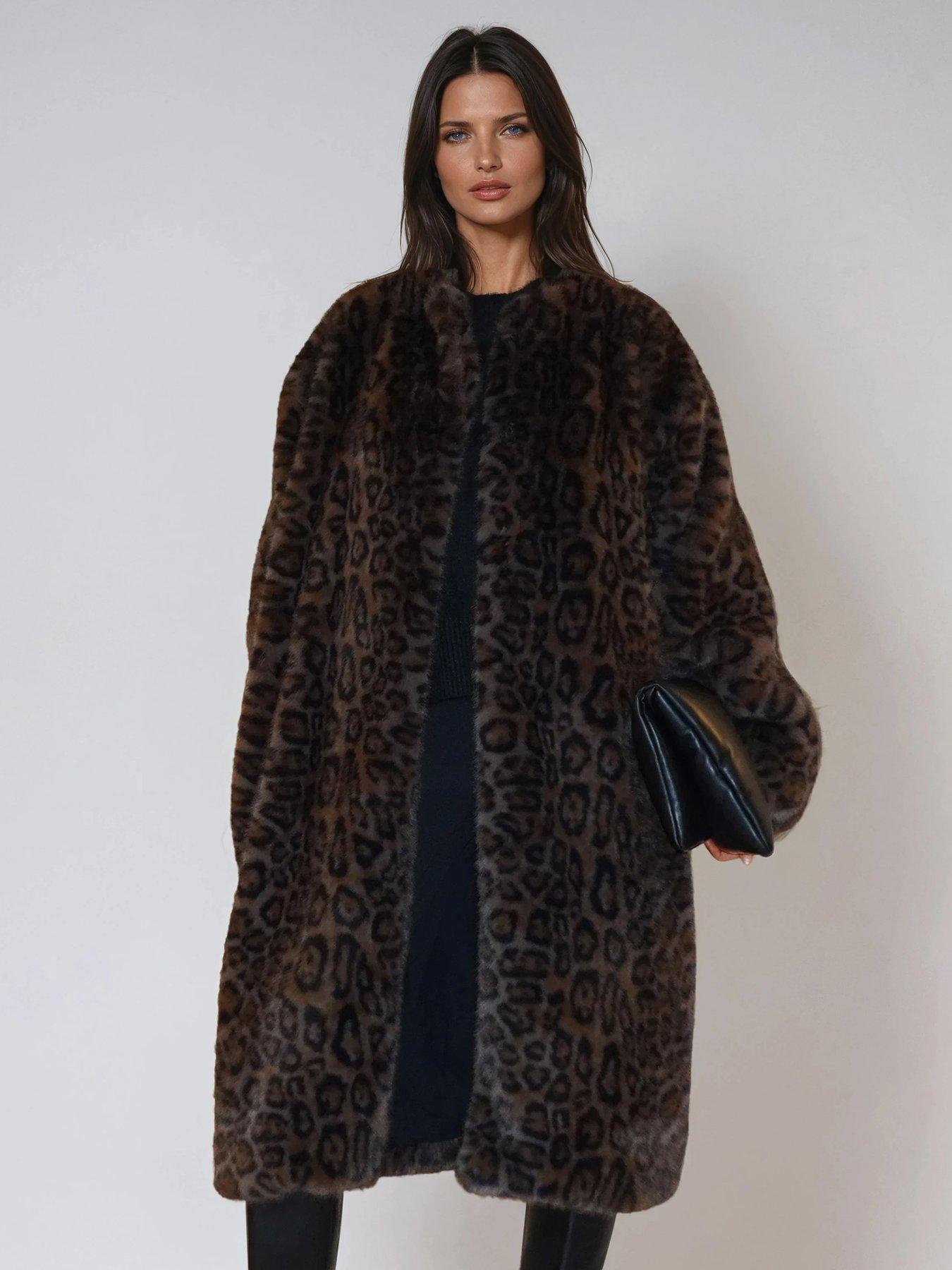Religion Dark Oversized Esme Leopard Faux Fur Coat - Animal