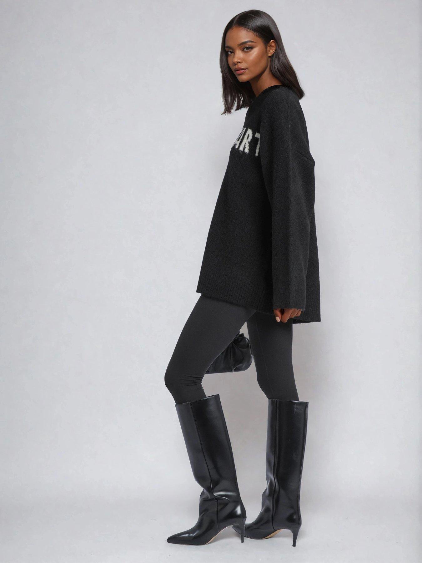 Image 4 of 4 of Religion Oversized Rebel Heart Slogan Soft Yarn Jumper - Black