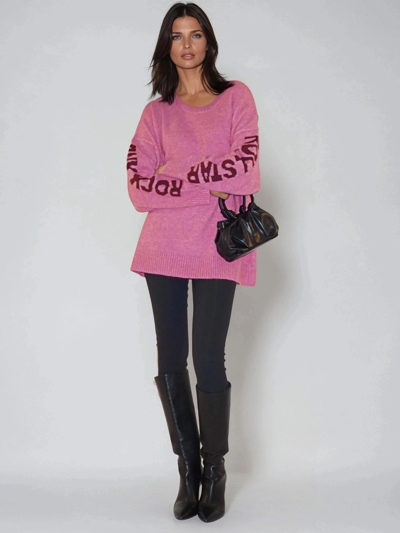 Image 3 of 6 of Religion Oversized Rock N Roll Star Jumper - Pink