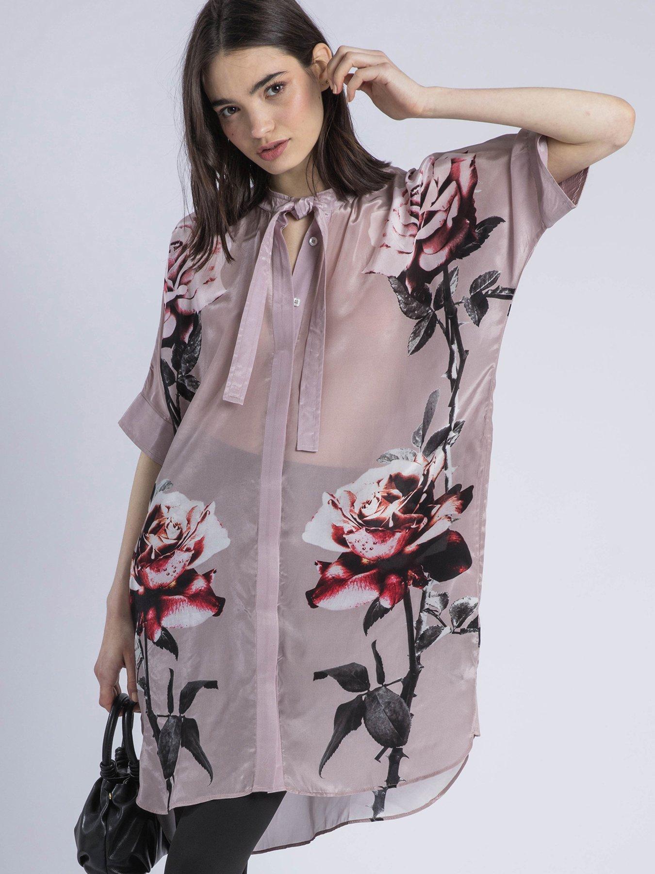 undefined Diana Tie Neck Heart Tunic Dress - Pink