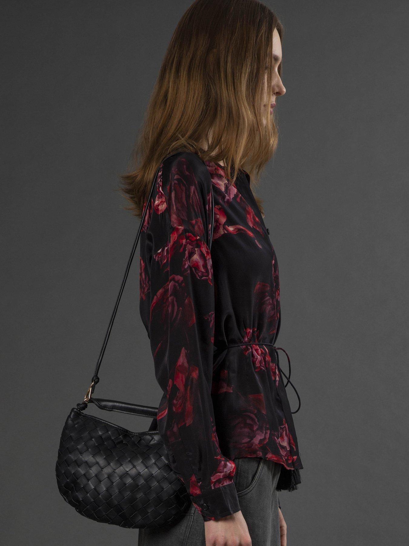  image of religion-lola-long-line-tie-waist-floral-shirt-red