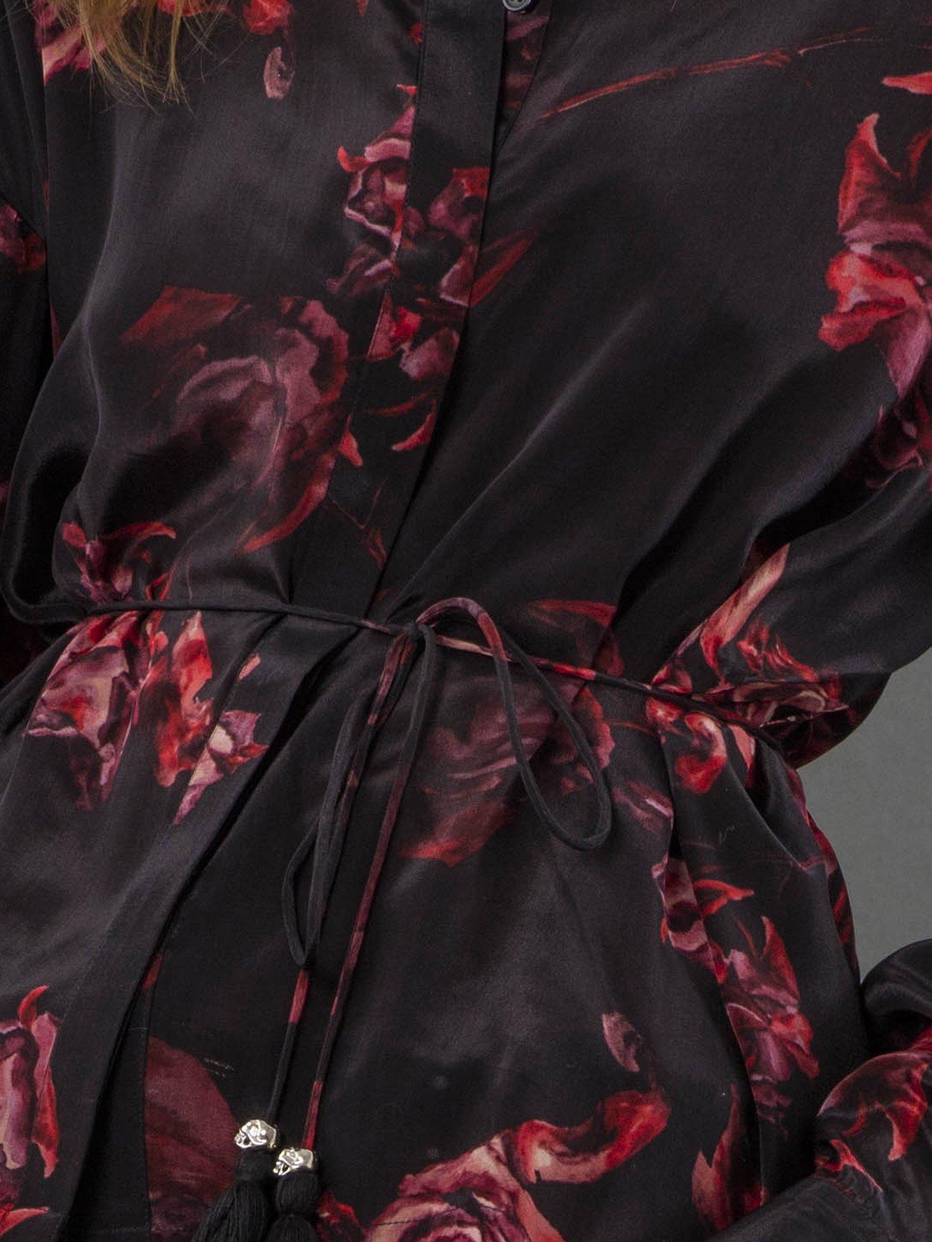  image of religion-lola-long-line-tie-waist-floral-shirt-red