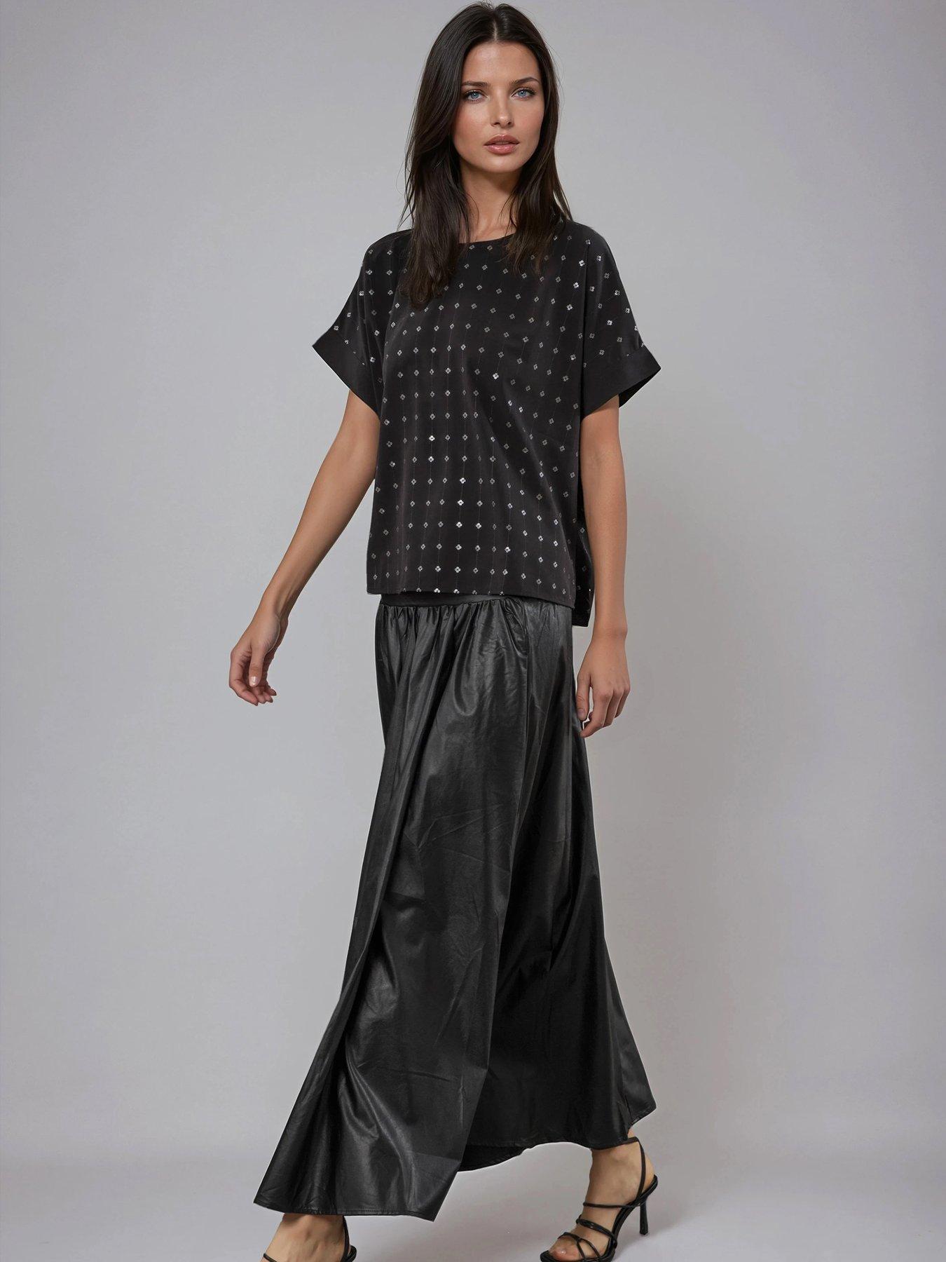 Image 4 of 6 of Religion Mila Short Sleeved Sequin Flower Top - Black