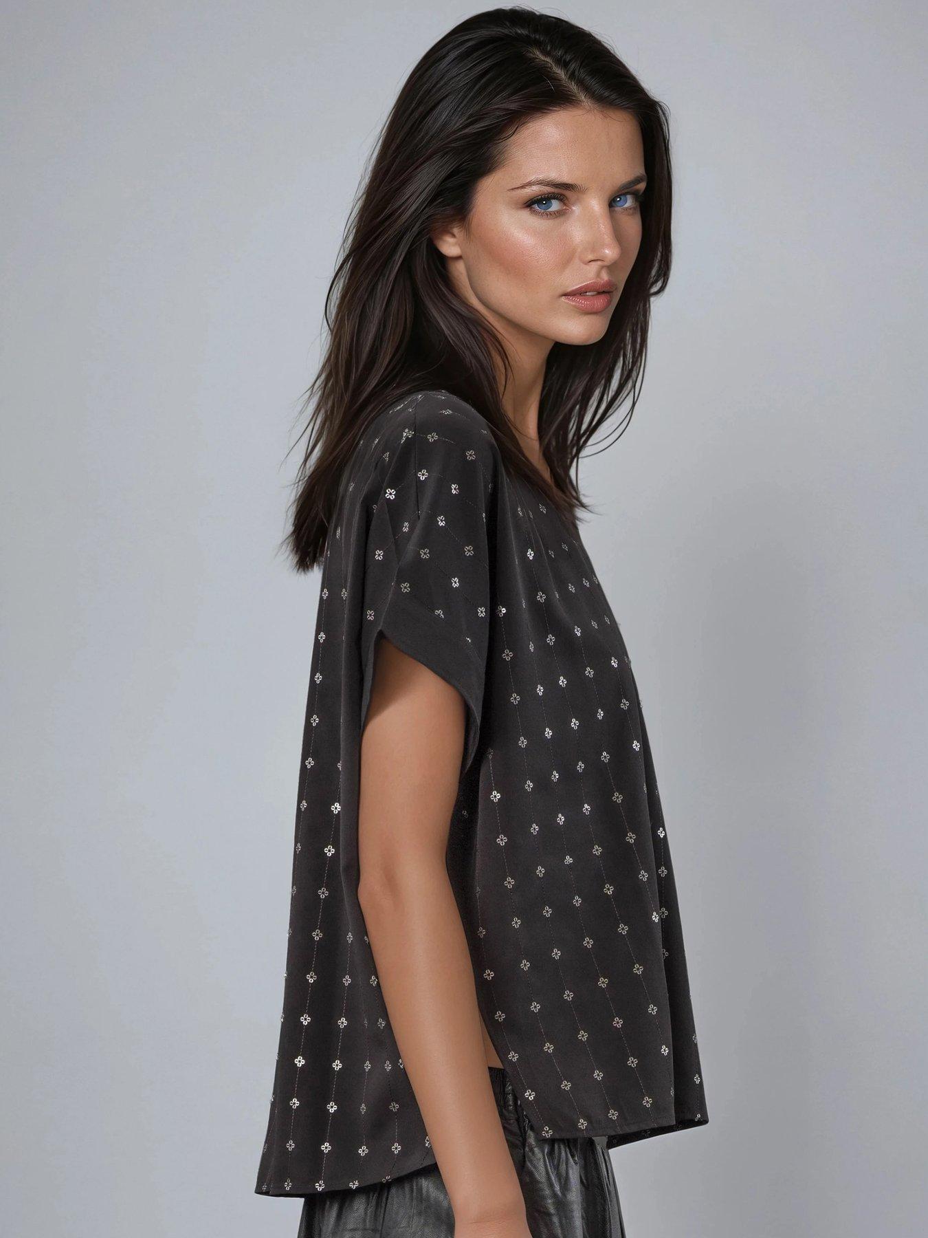 Image 5 of 6 of Religion Mila Short Sleeved Sequin Flower Top - Black