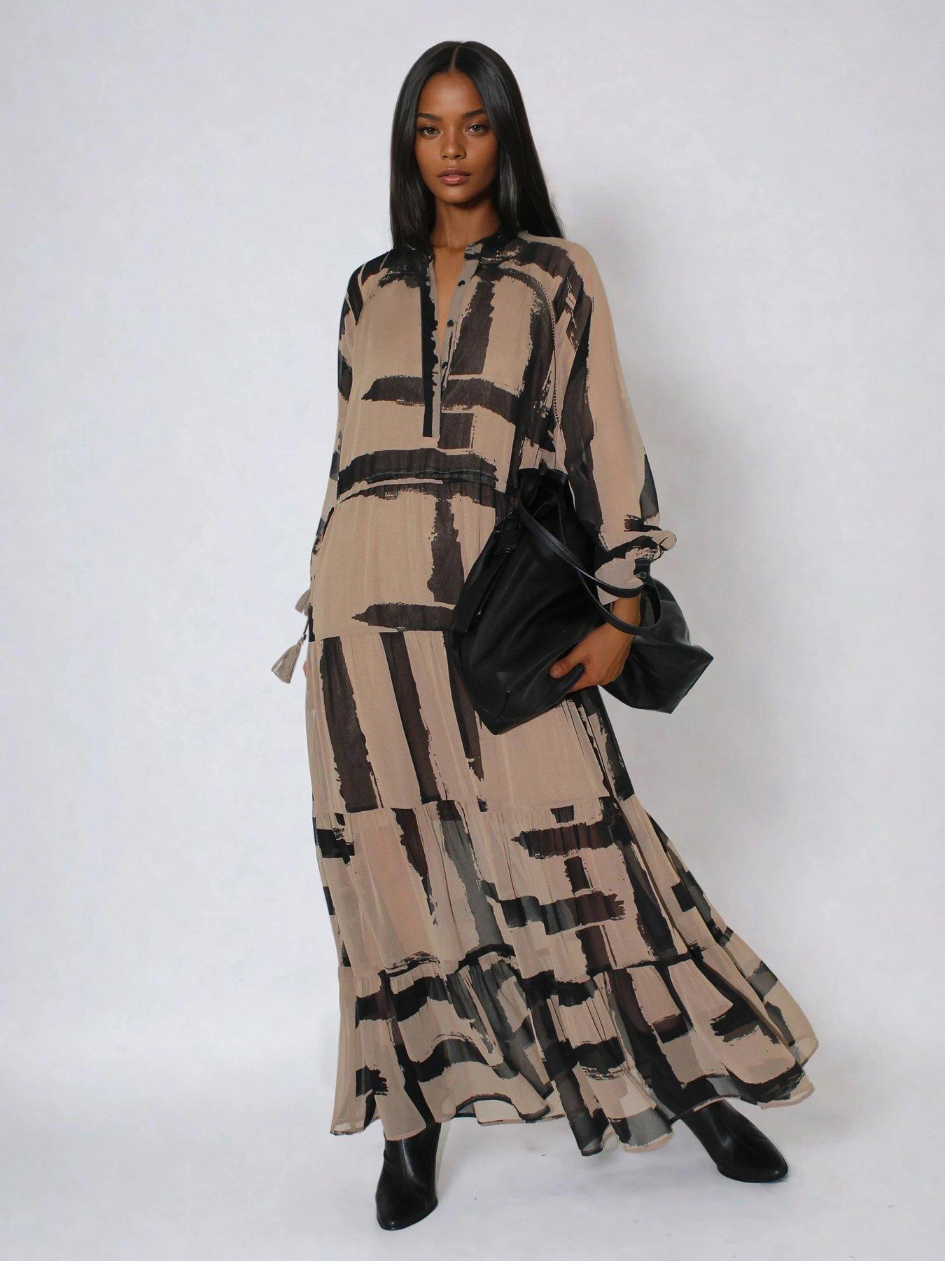 religion-loose-zoe-stripe-selvage-maxi-dress-brown