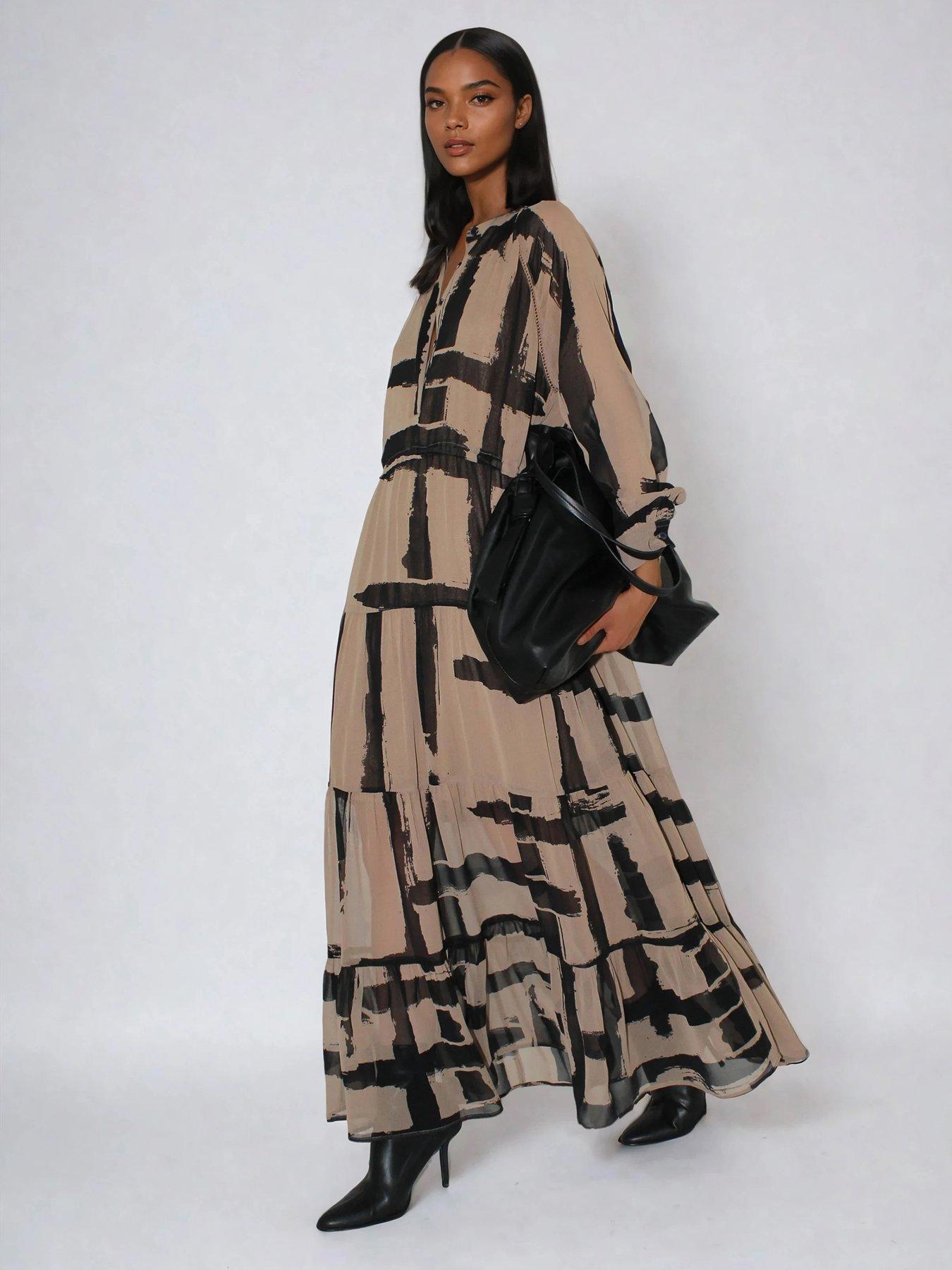  image of religion-loose-zoe-stripe-selvage-maxi-dress-brown