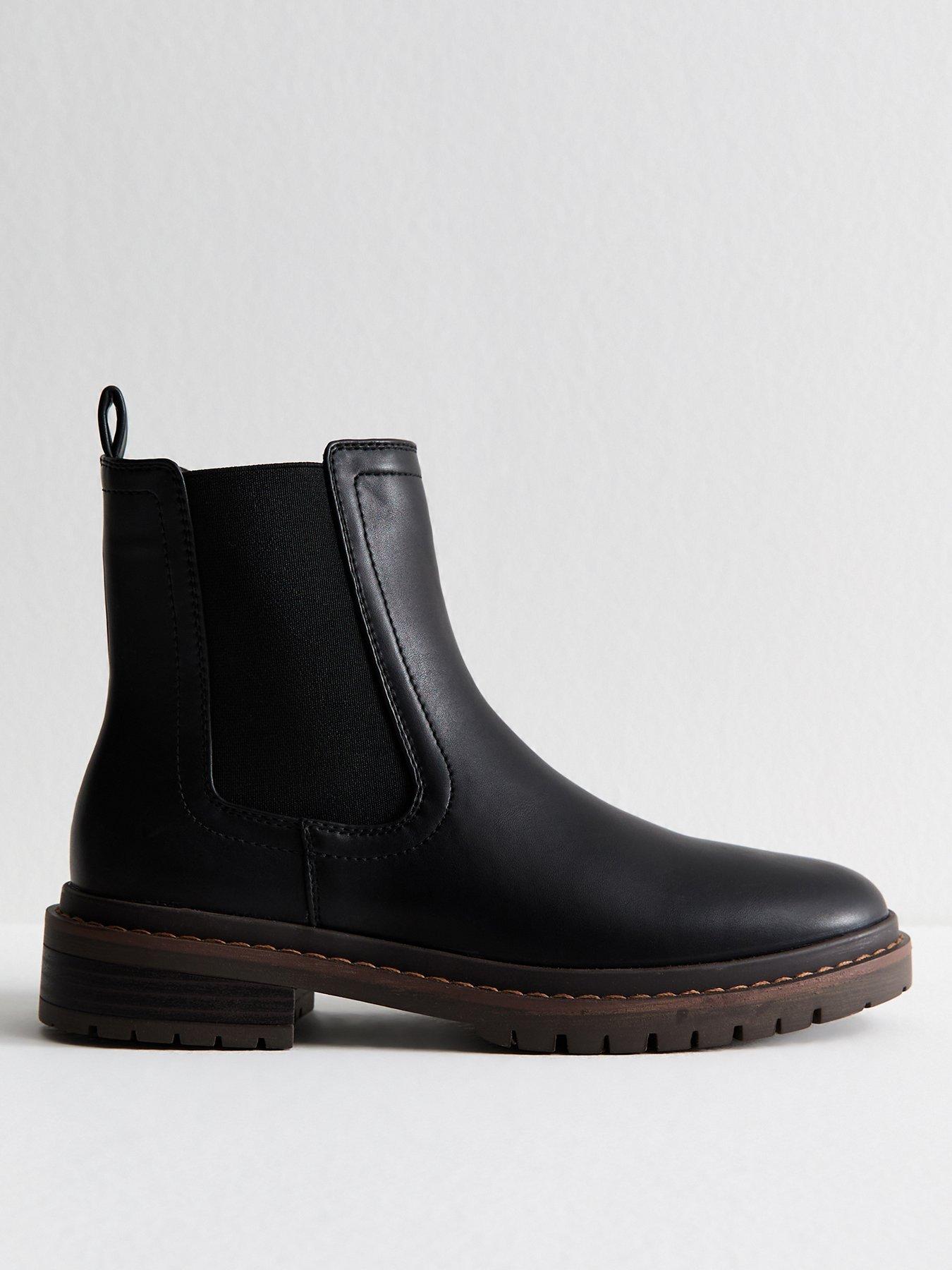 Image 1 of 6 of New Look Black Faux Leather Chunky Chelsea Boots