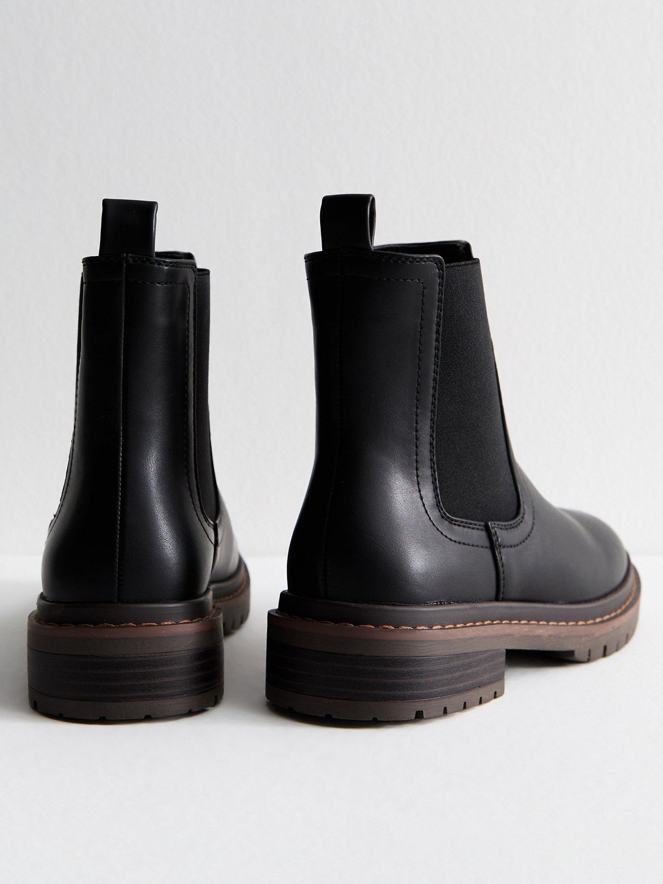 Image 3 of 6 of New Look Black Faux Leather Chunky Chelsea Boots