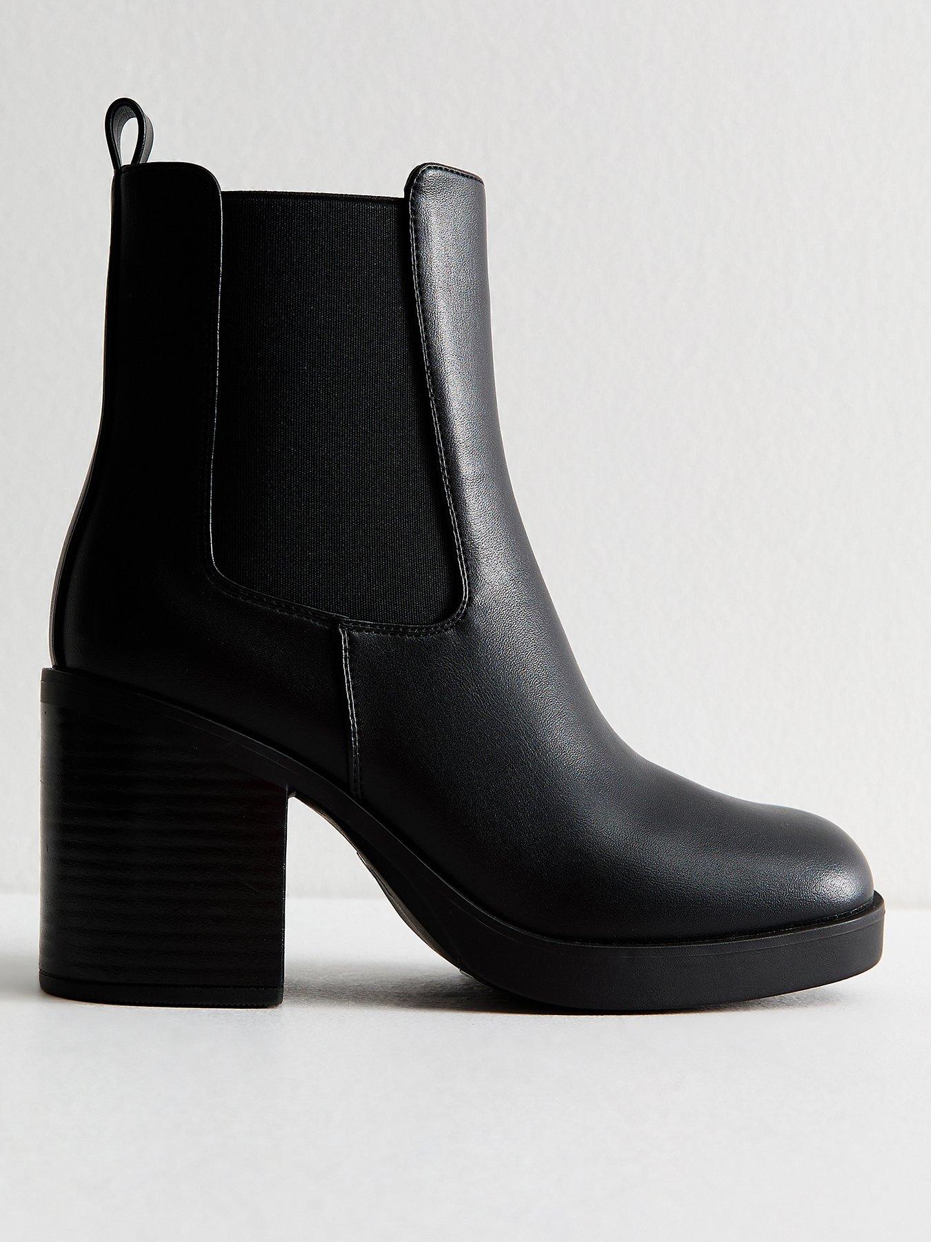New Look Black Faux Leather Chunky Heel Chelsea Boots