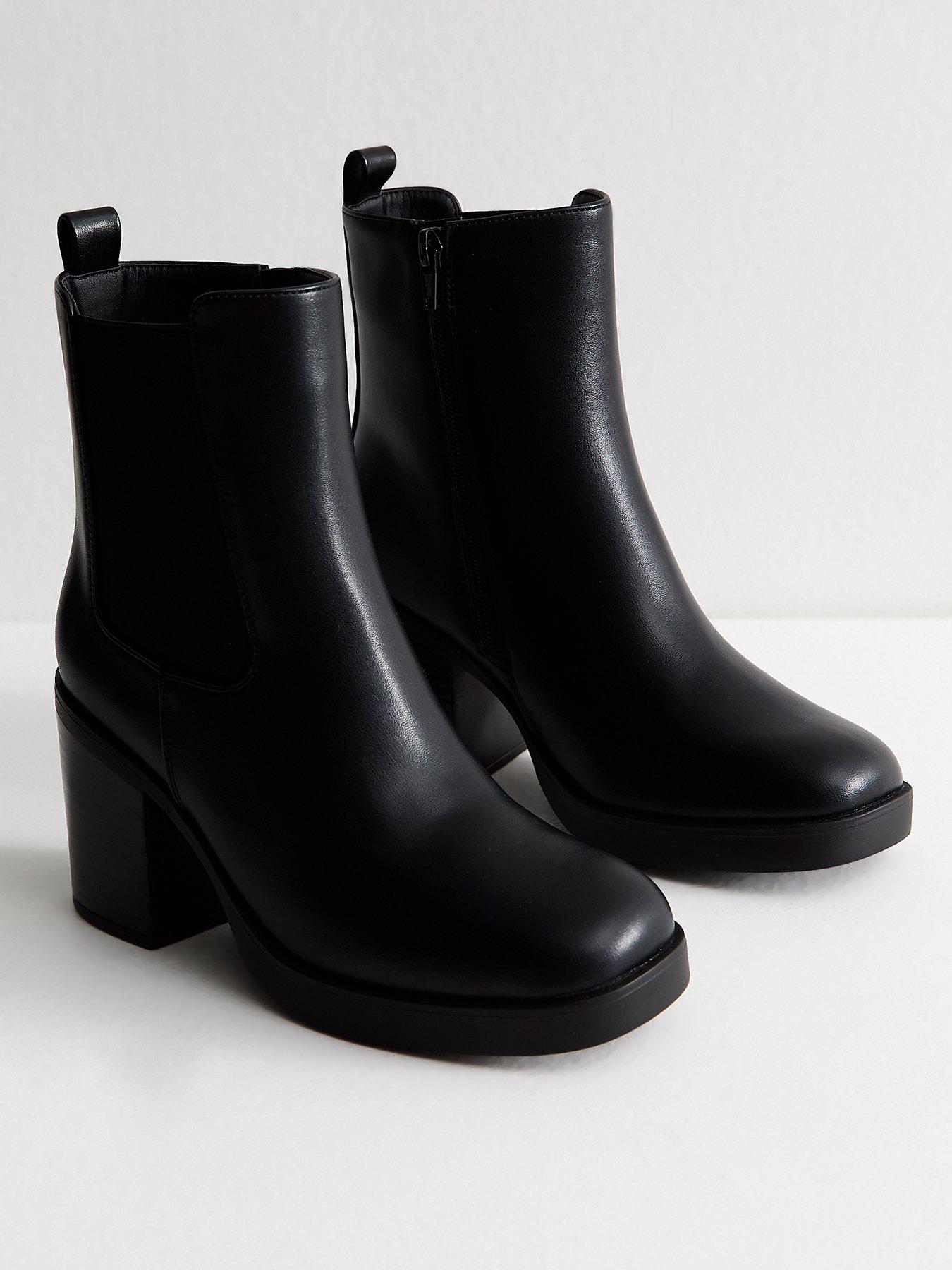  image of new-look-black-faux-leather-chunky-heel-chelsea-boots