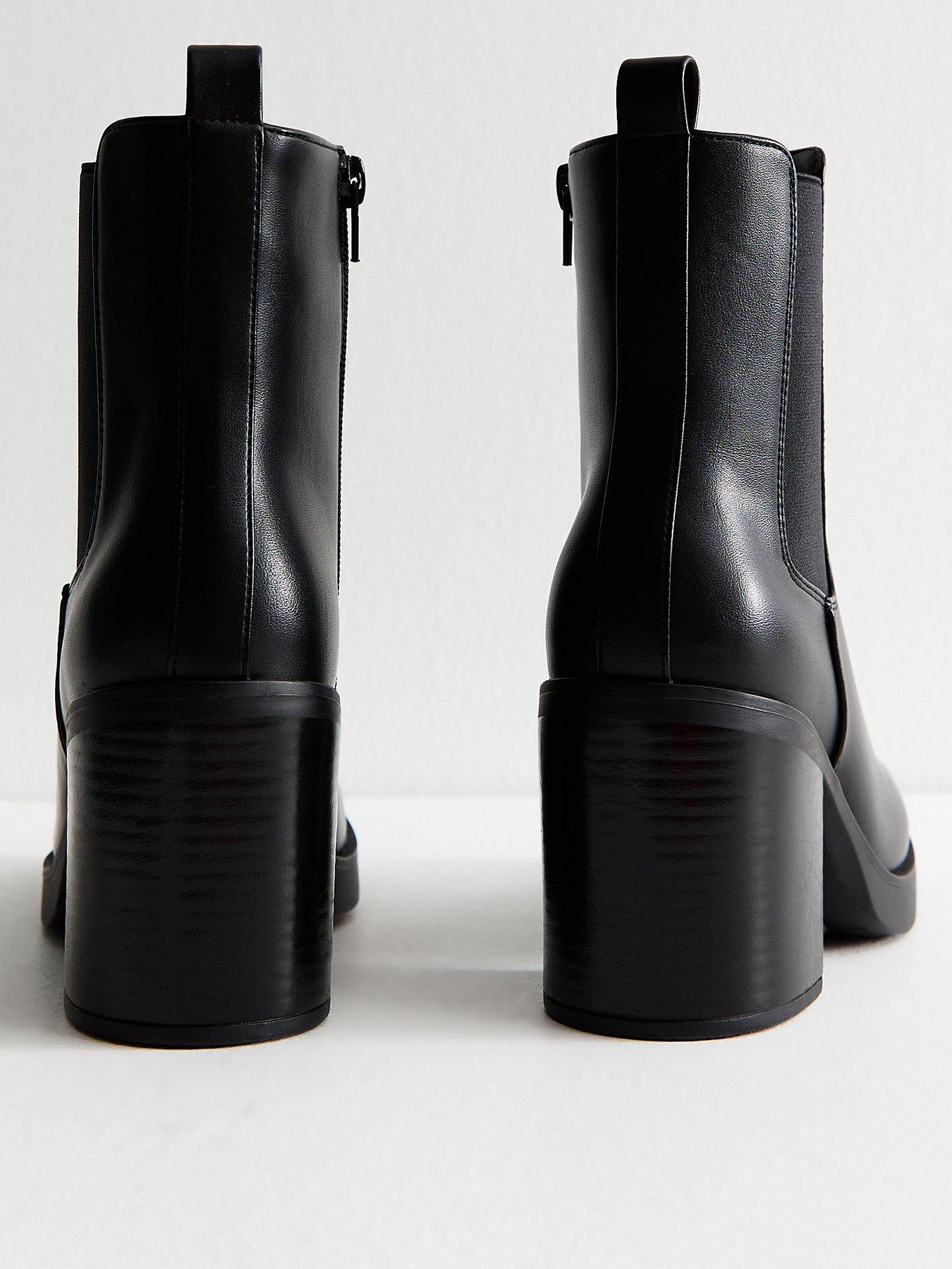  image of new-look-black-faux-leather-chunky-heel-chelsea-boots
