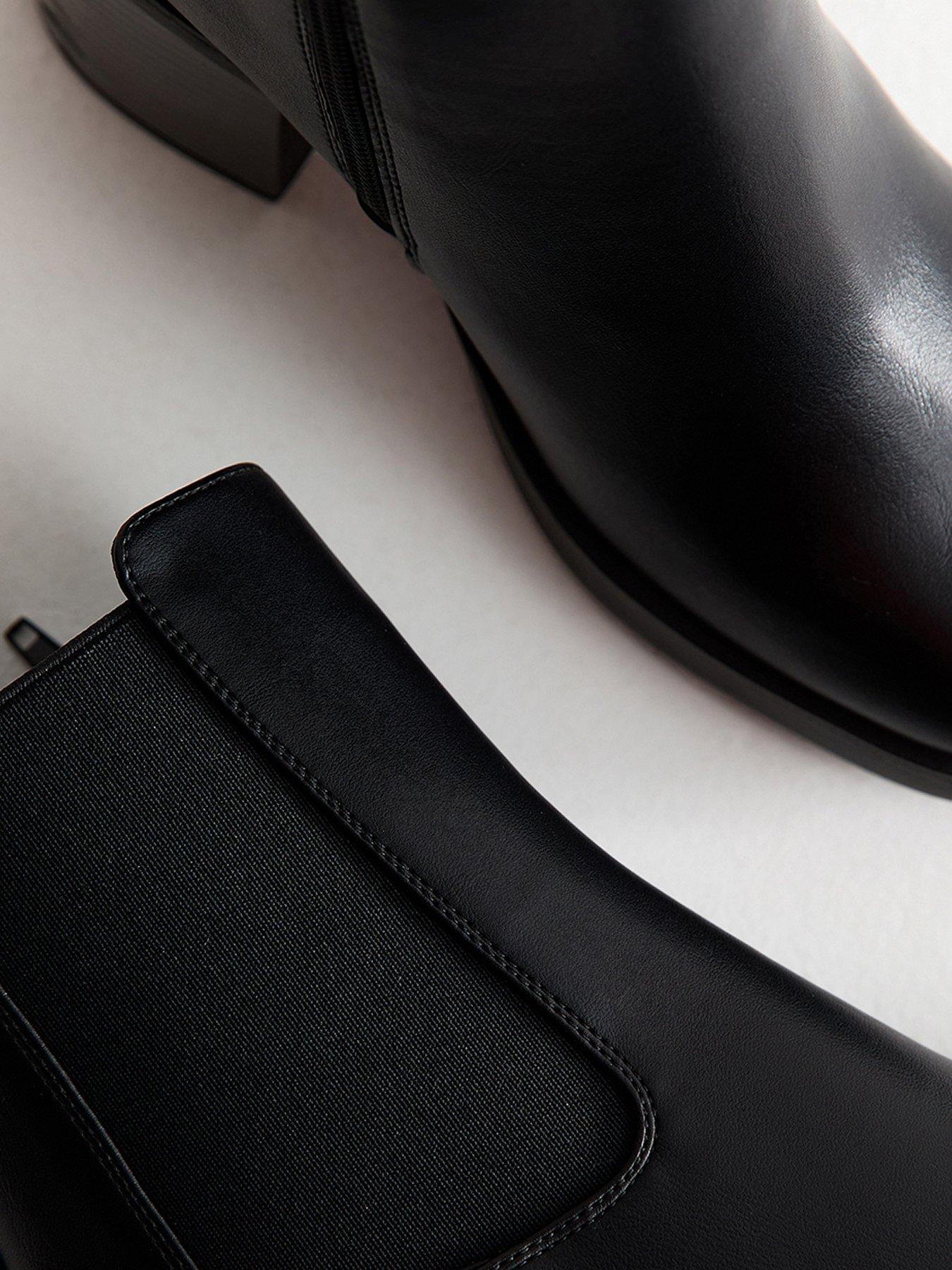  image of new-look-black-faux-leather-chunky-heel-chelsea-boots