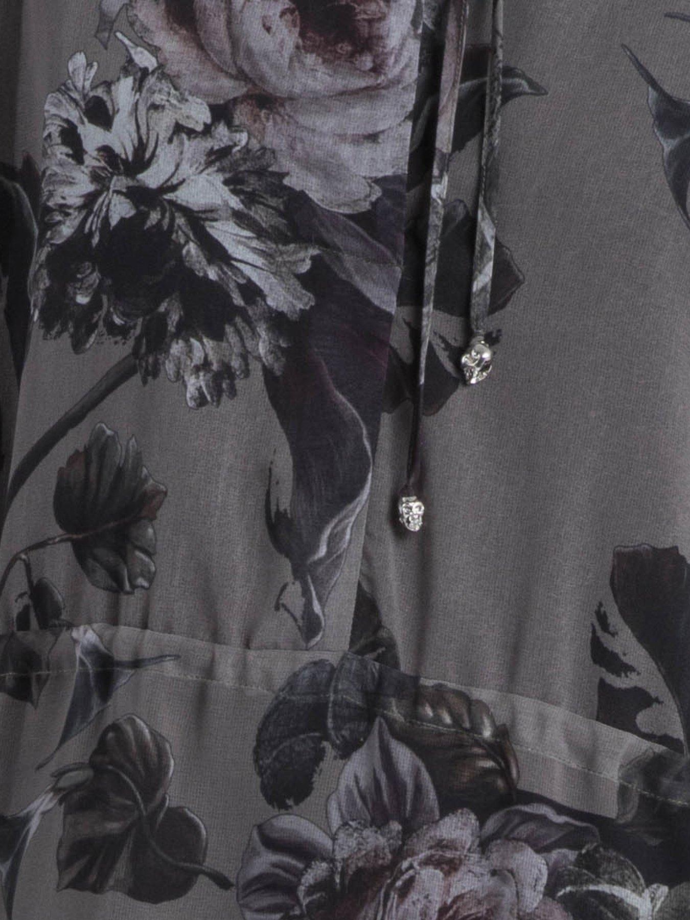  image of religion-aida-short-mini-floral-print-tie-waist-shift-dress-grey