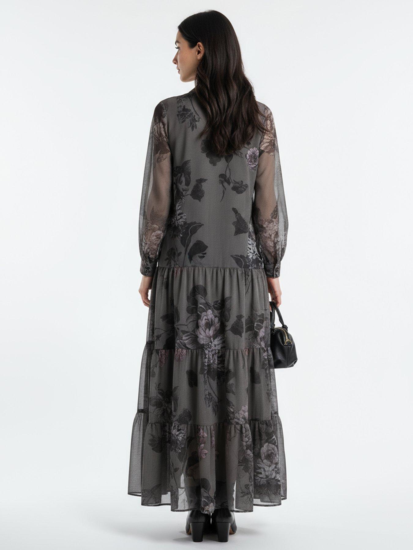 Image 2 of 6 of Religion Stephanie Tiered Floral Print Maxi Boho Dress - Grey