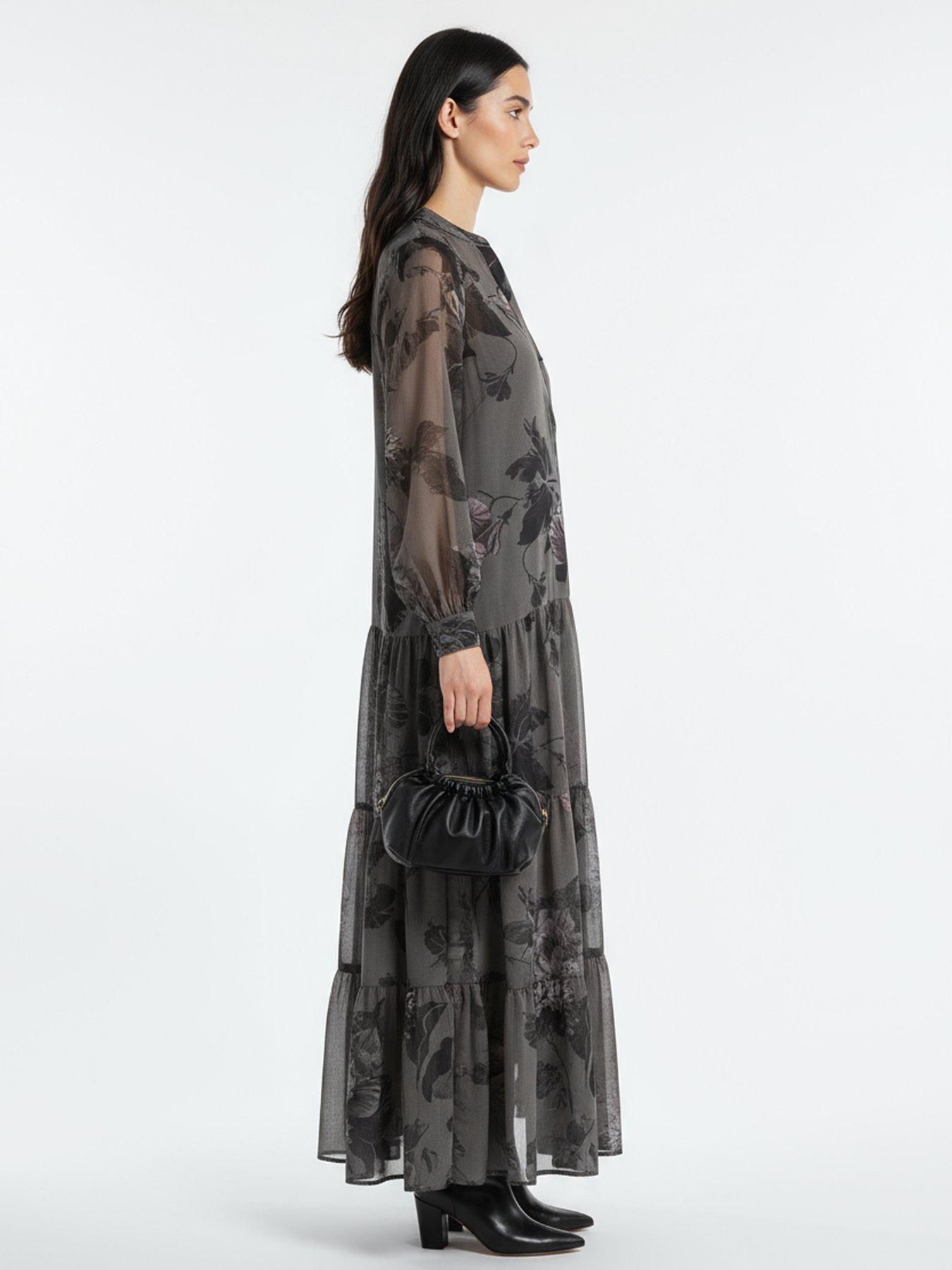 Image 5 of 6 of Religion Stephanie Tiered Floral Print Maxi Boho Dress - Grey