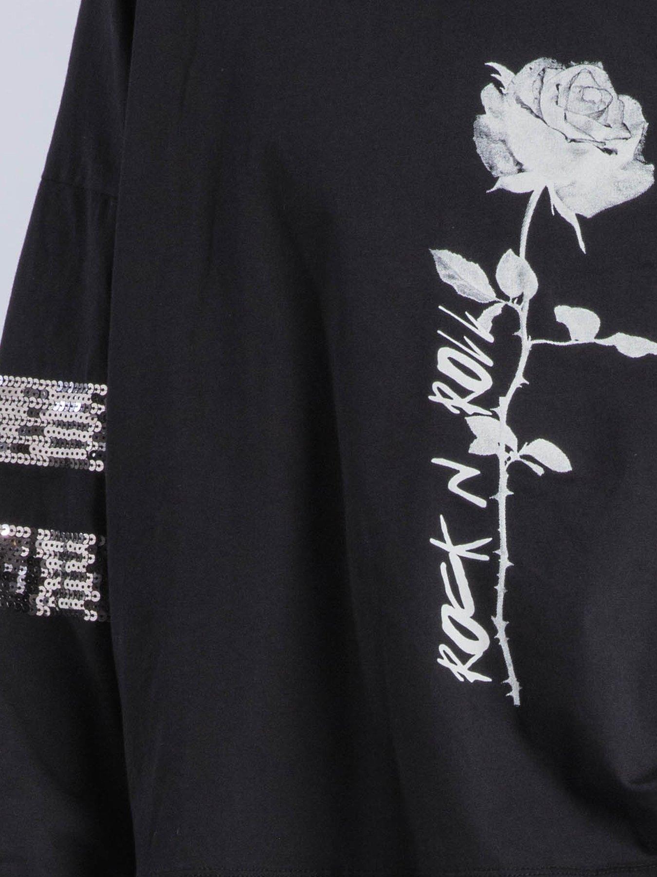  image of religion-long-sleeve-rose-graphic-embellished-iris-top-black