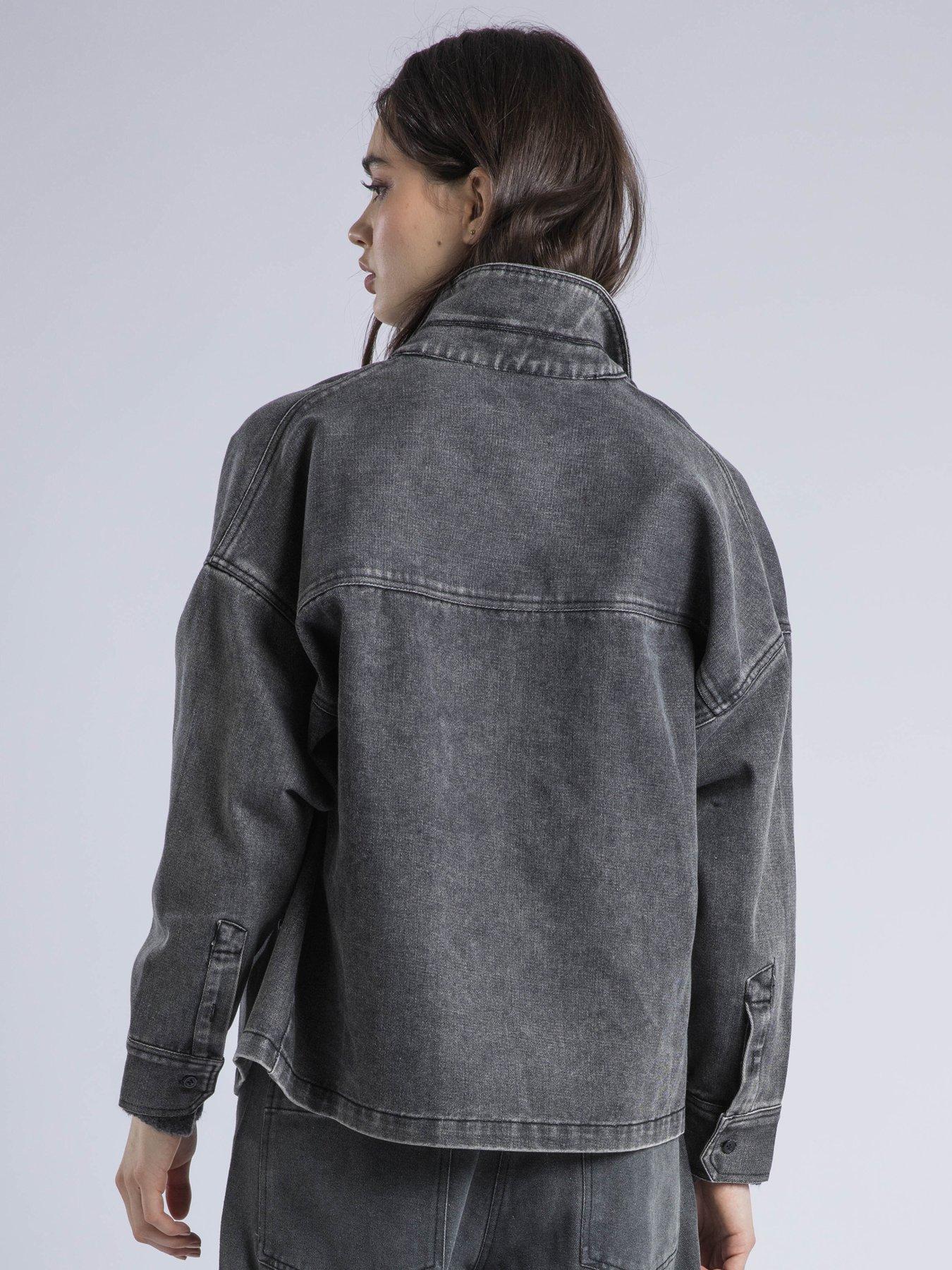 Image 2 of 6 of Religion Eccentric Washed Denim Embroidered Studded Shirt Jacket - Grey