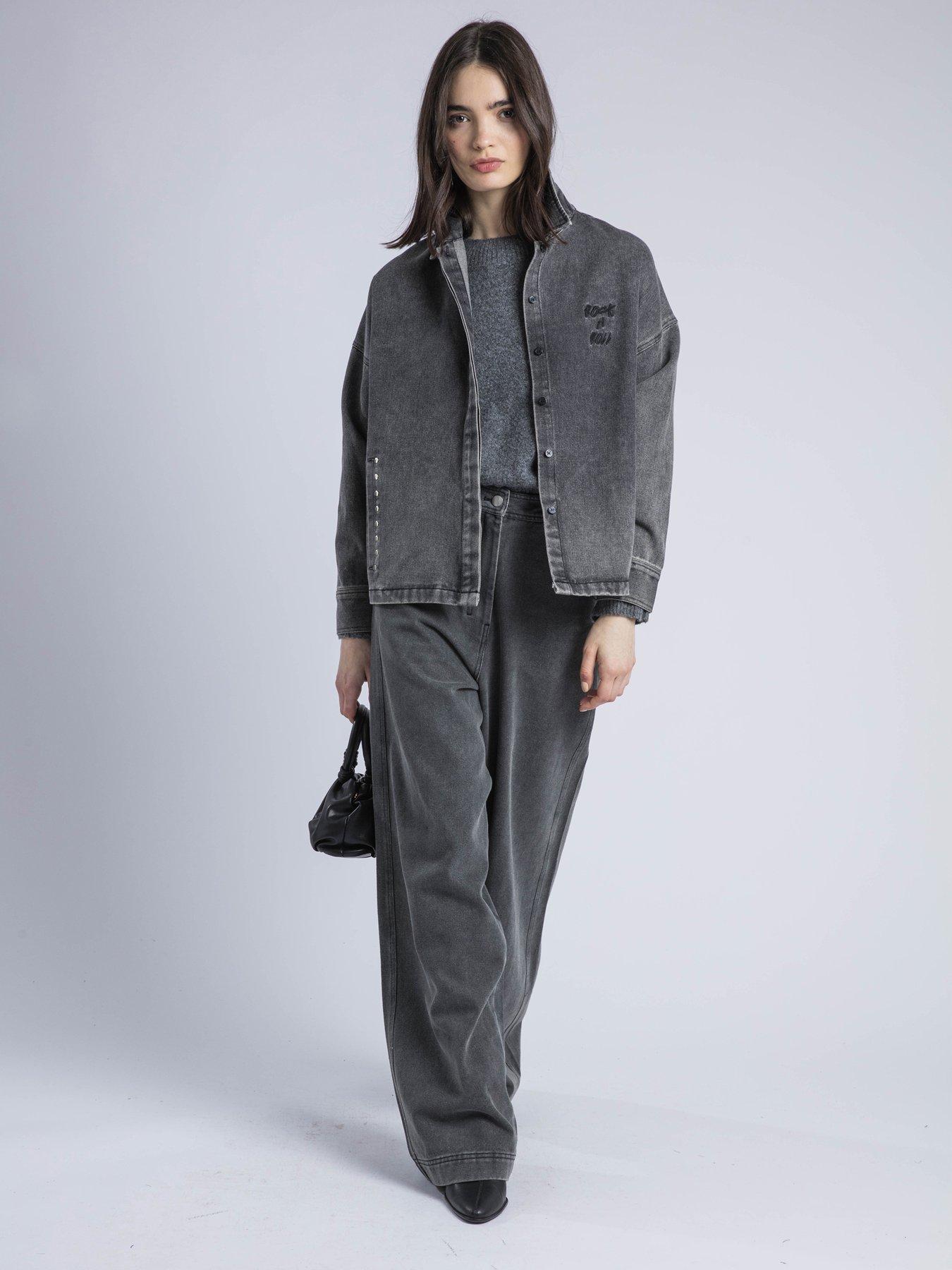  image of religion-eccentric-washed-denim-embroidered-studded-shirt-jacket-grey