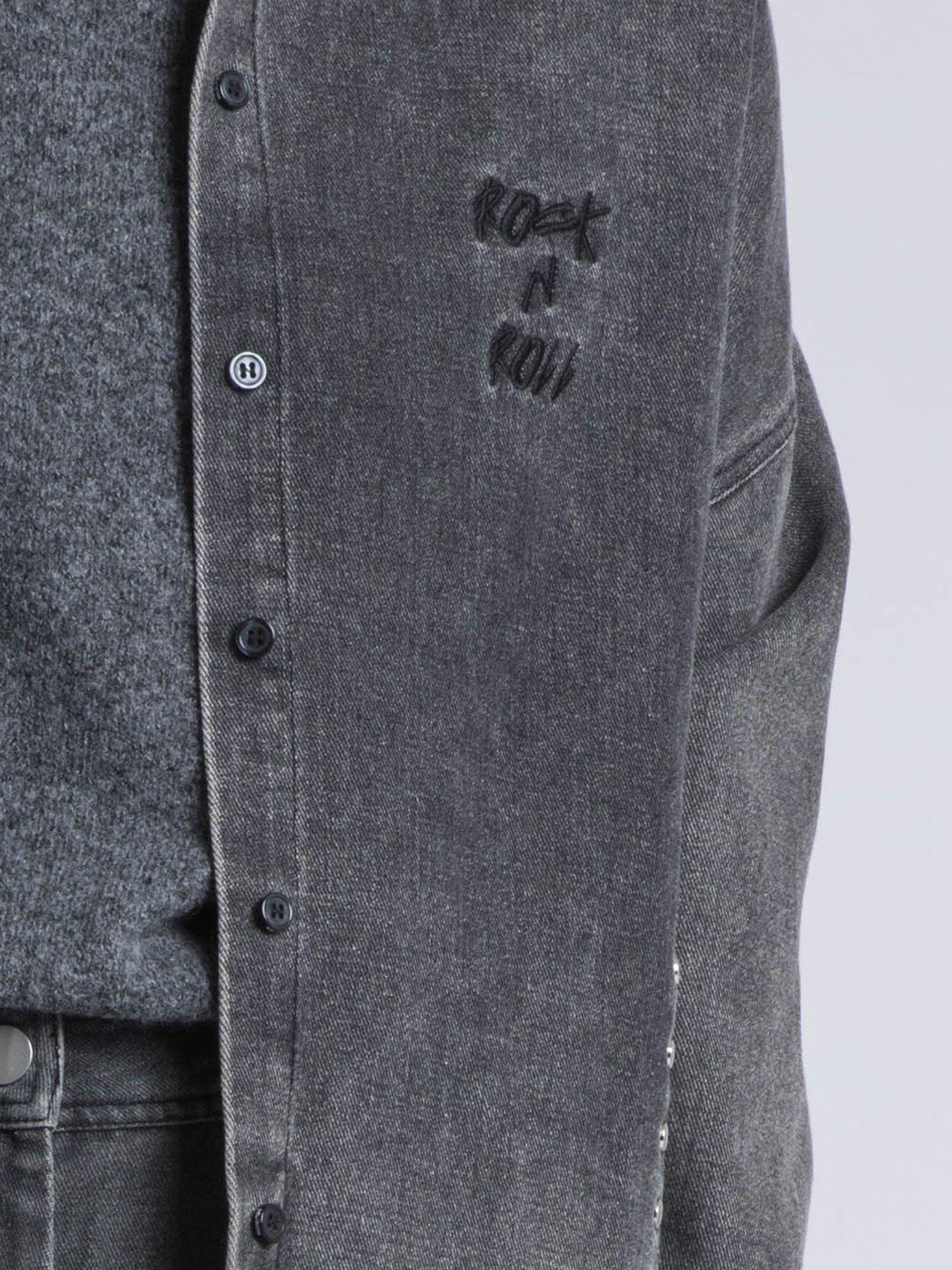  image of religion-eccentric-washed-denim-embroidered-studded-shirt-jacket-grey