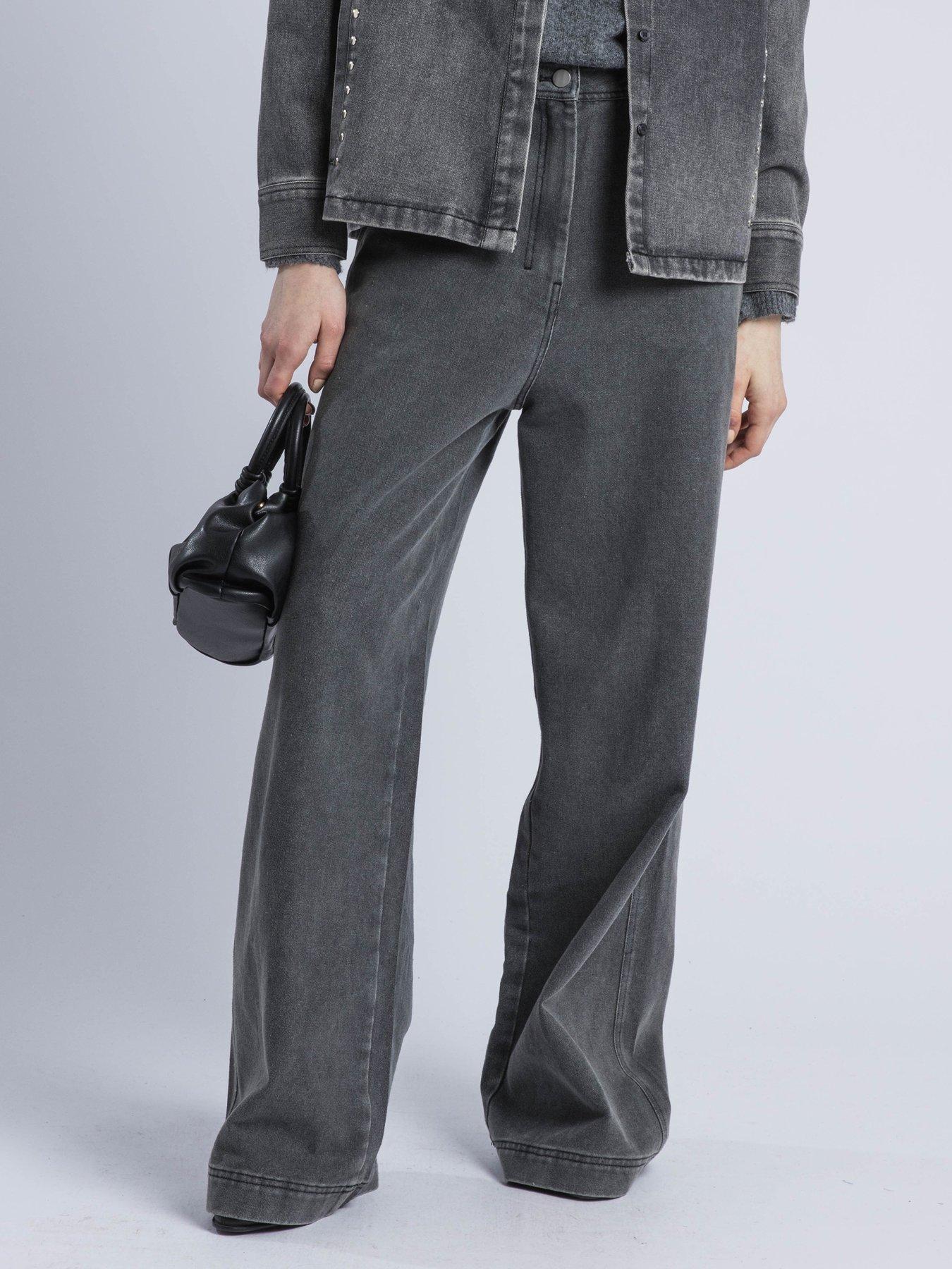 undefined Eccentric Washed Wide Leg Baggy Denim Jean - Grey