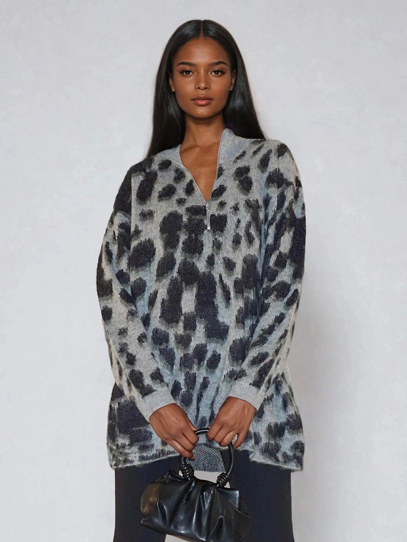 Religion Erin Knitted Funnel Neck Animal Print Jumper Dress - Animal