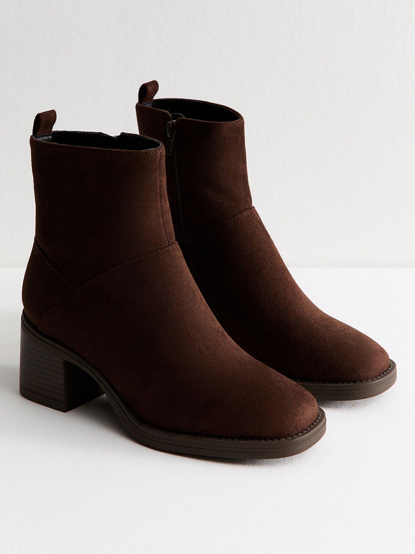 Image 2 of 6 of New Look Brown Faux Suede Heeled Ankle Boots