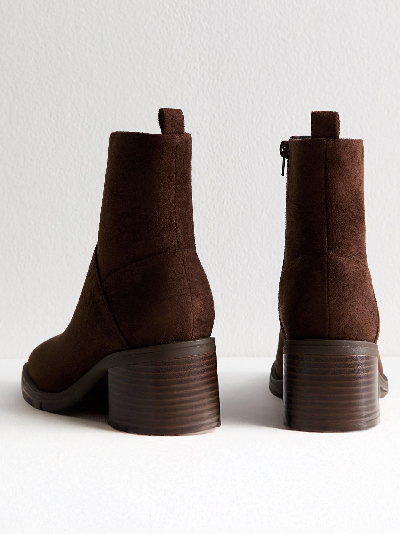 Image 3 of 6 of New Look Brown Faux Suede Heeled Ankle Boots