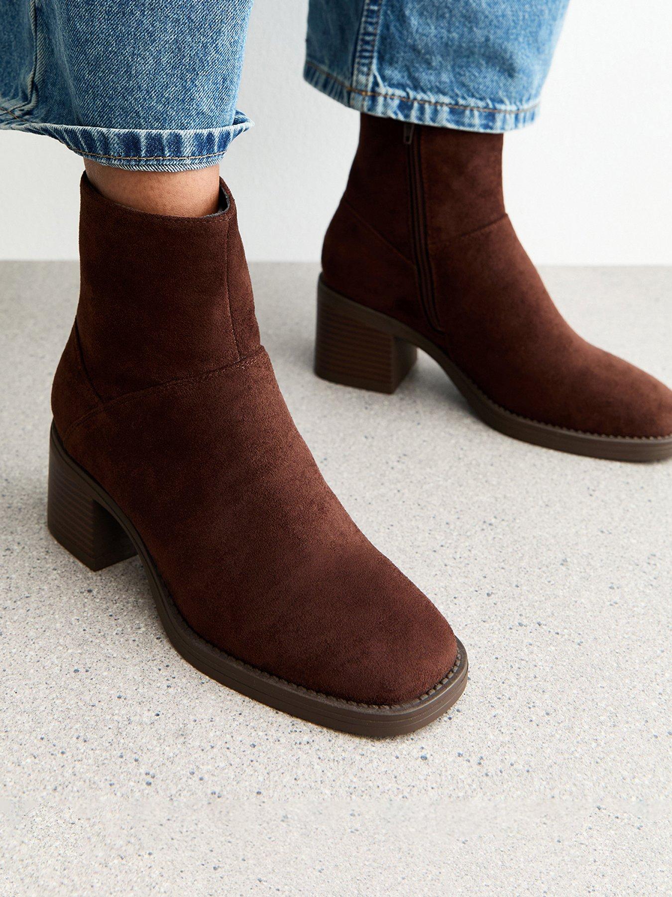 Image 5 of 6 of New Look Brown Faux Suede Heeled Ankle Boots