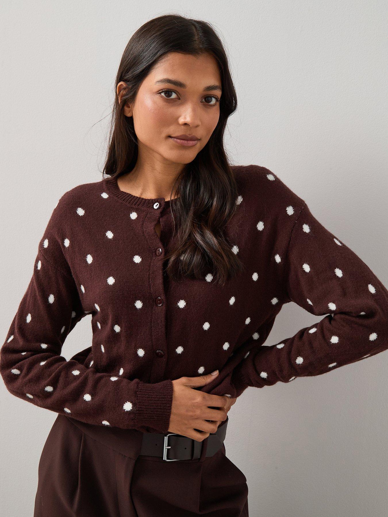 The Very Collection Polka Dot Knitted Cardigan - Chocolate