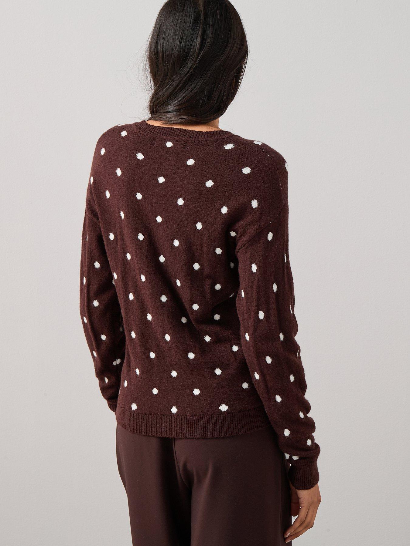  image of the-very-collection-polka-dot-knitted-cardigan-chocolate