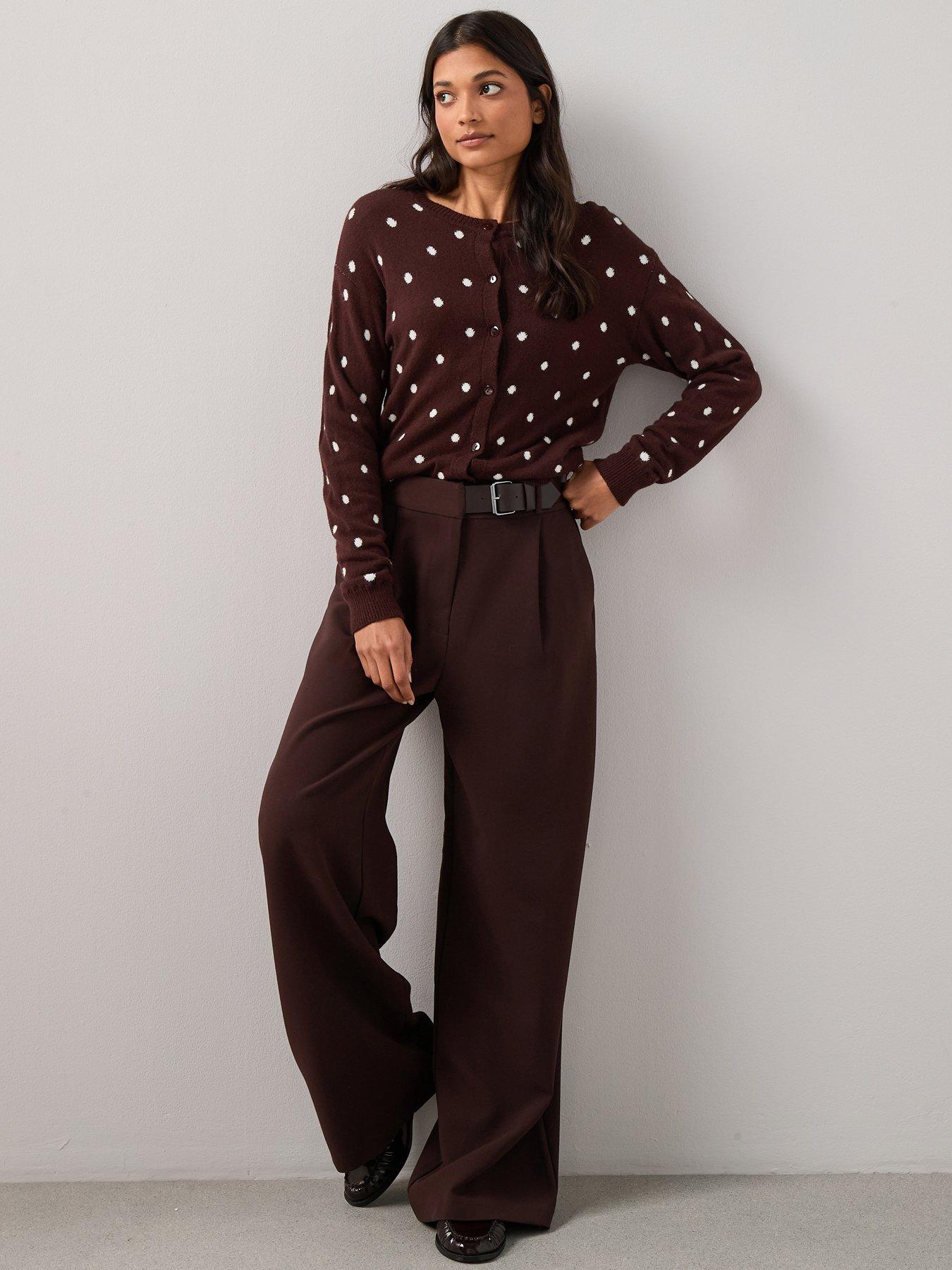  image of the-very-collection-polka-dot-knitted-cardigan-chocolate
