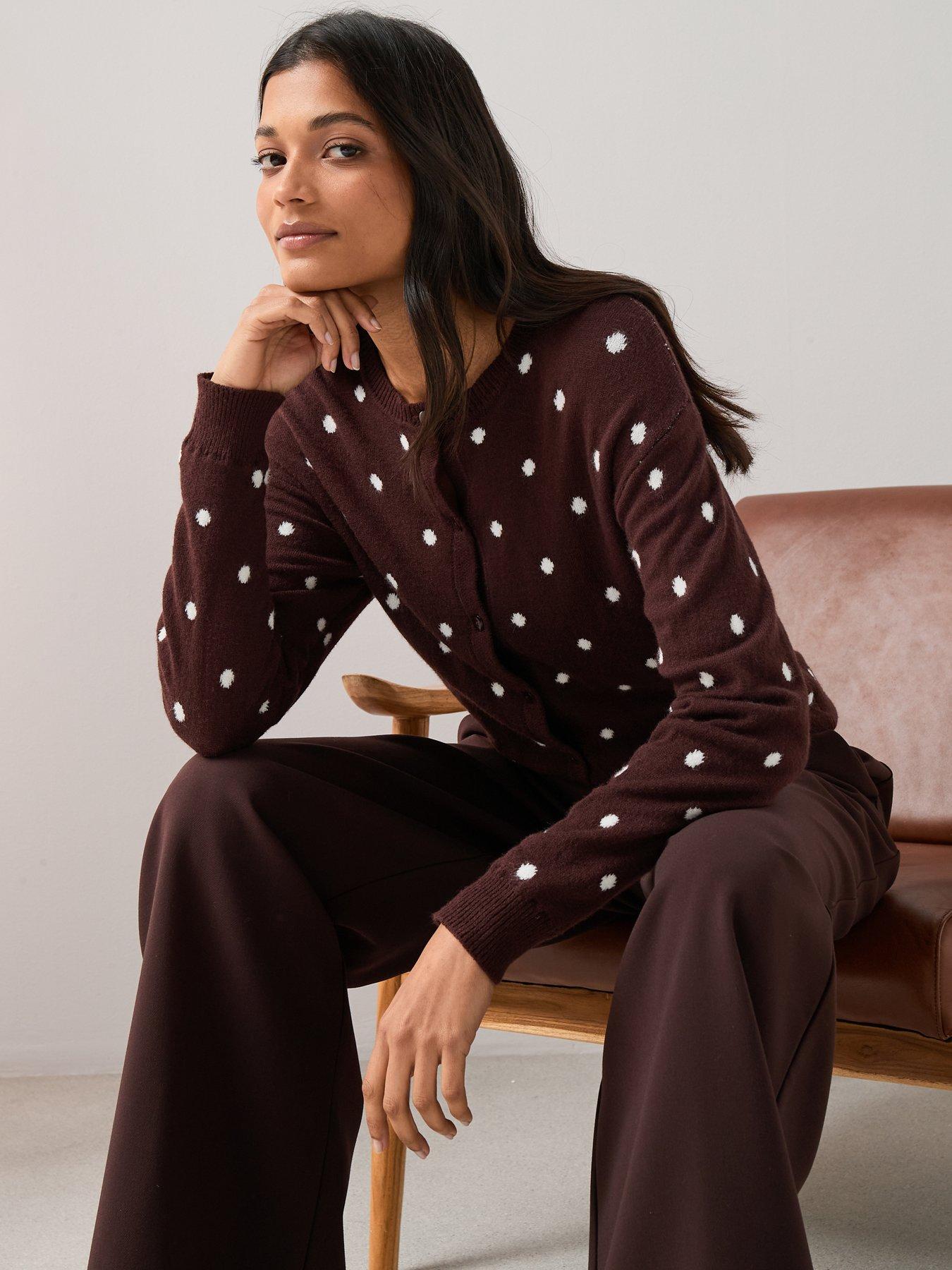  image of the-very-collection-polka-dot-knitted-cardigan-chocolate