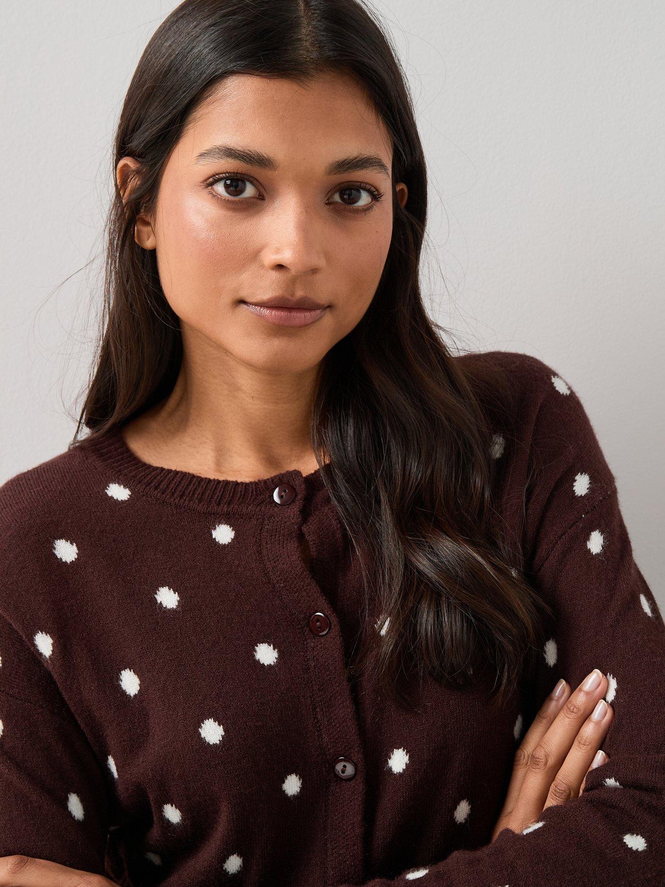  image of the-very-collection-polka-dot-knitted-cardigan-chocolate