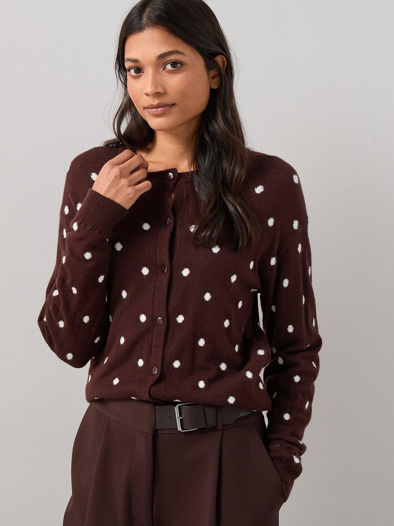  image of the-very-collection-polka-dot-knitted-cardigan-chocolate