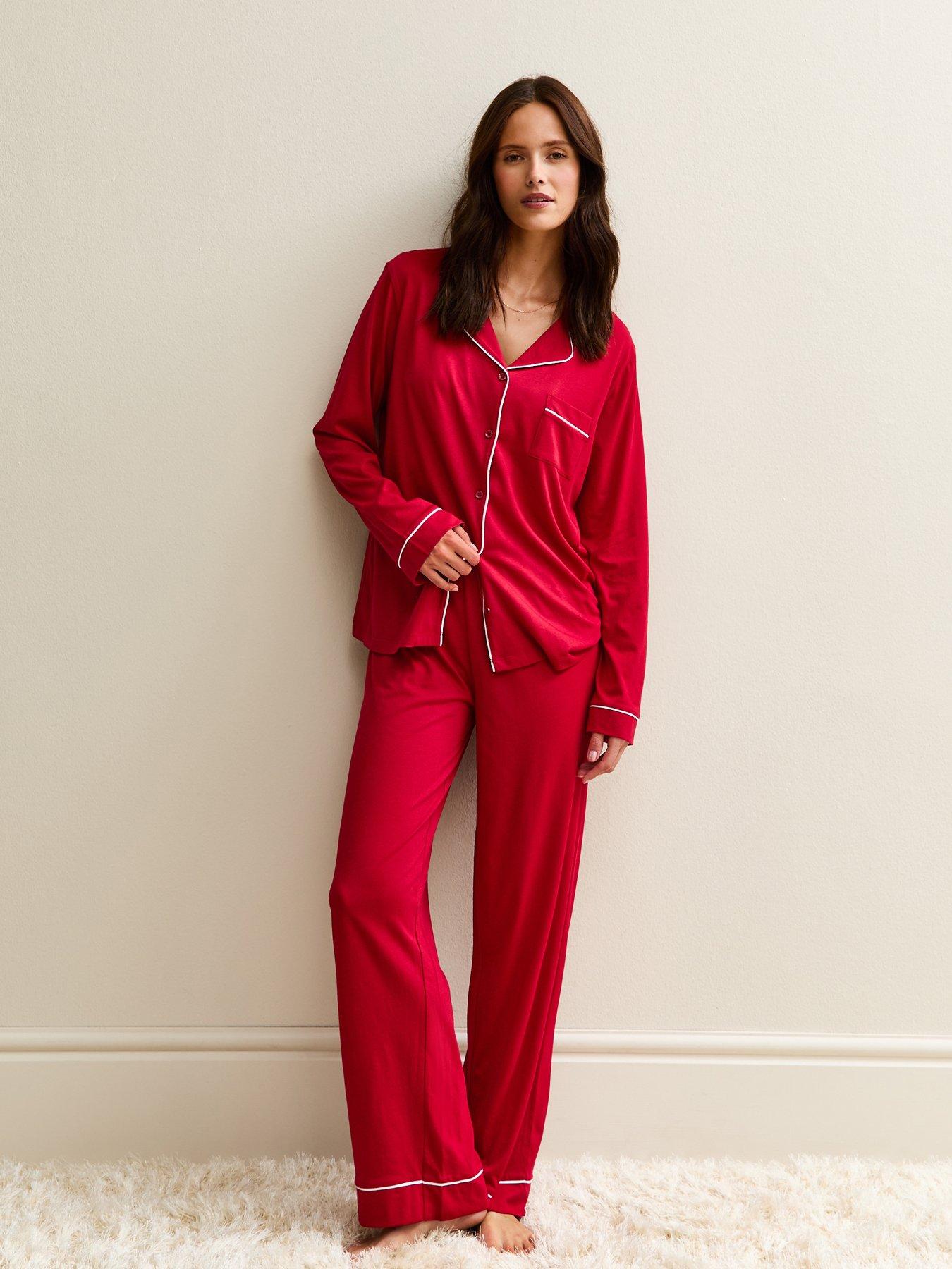 New Look Contrast Trim Revere Collar Pyjama Set - Red