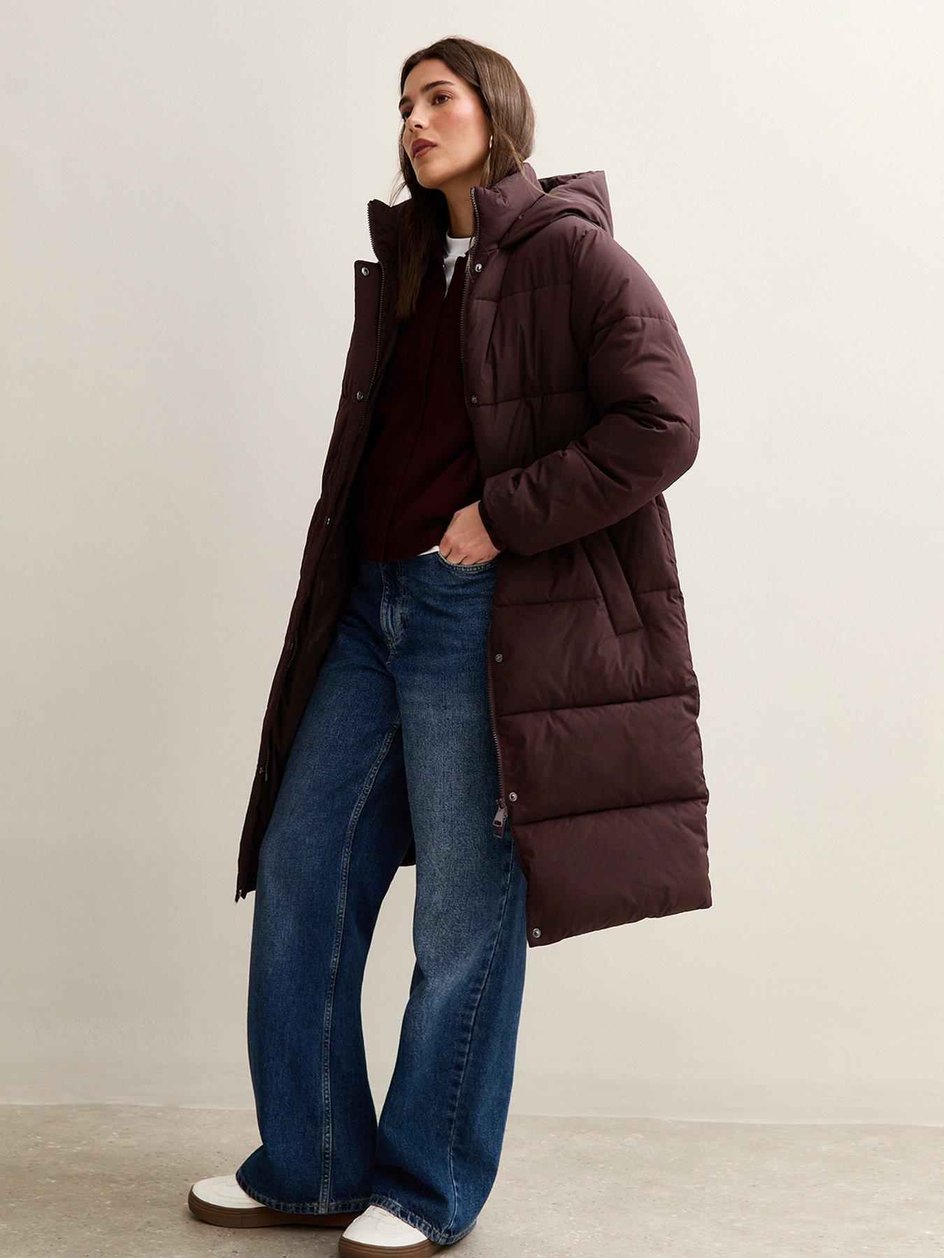 Image 3 of 4 of New Look Burgundy Tiered Longline Puffer Jacket