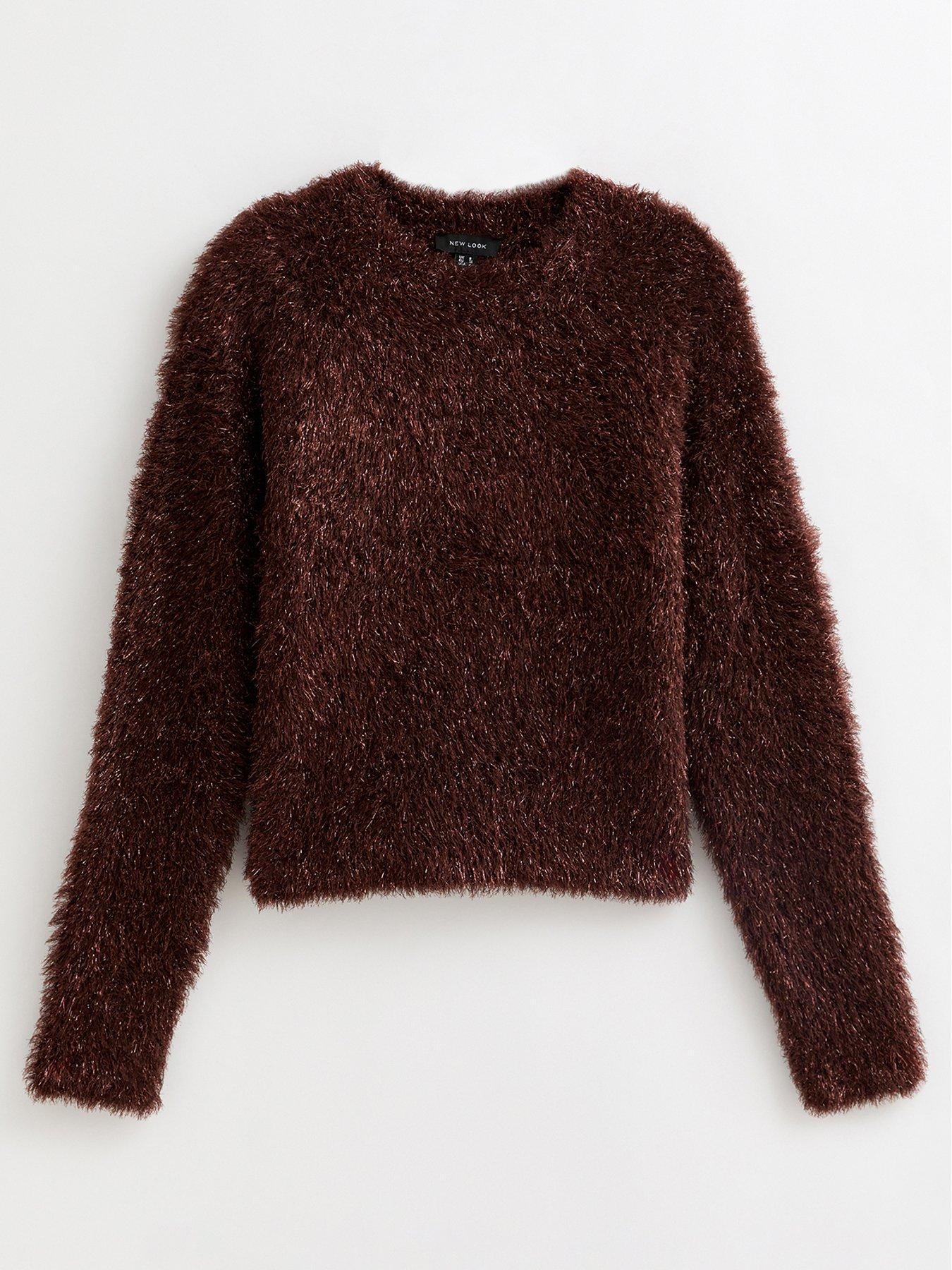  image of new-look-brown-sparkle-knit-crew-neck-jumper