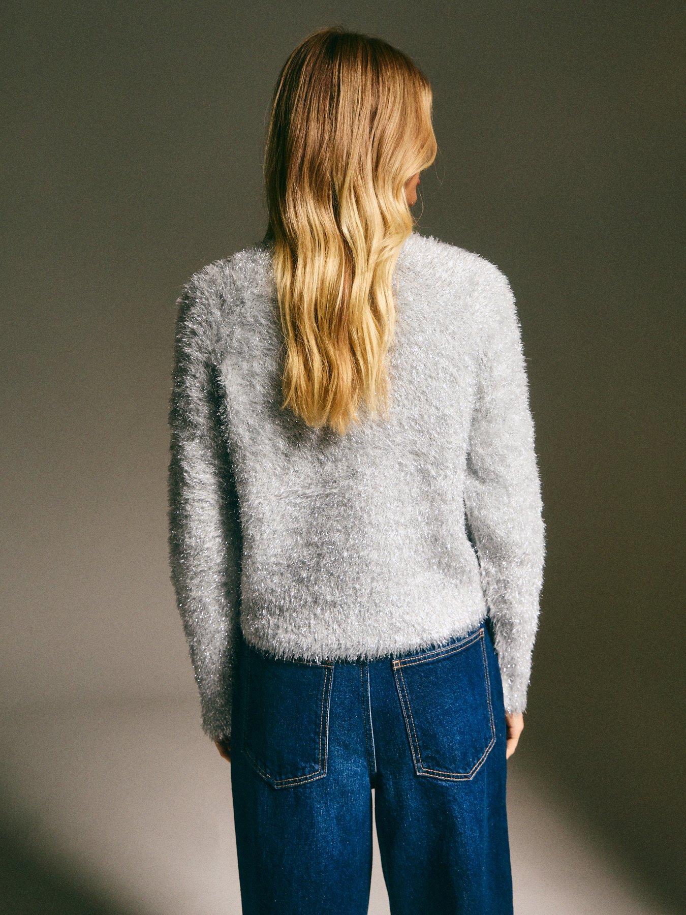  image of new-look-grey-sparkly-knit-crew-neck-jumper