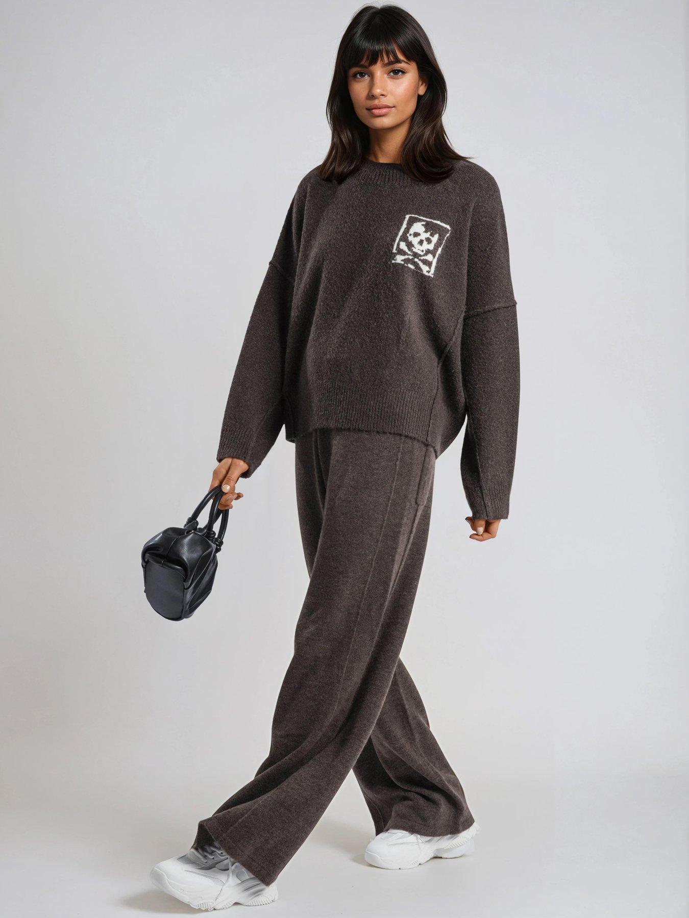 Religion Knitted Quiet Luxury Skull Jacquard Trouser - Brown