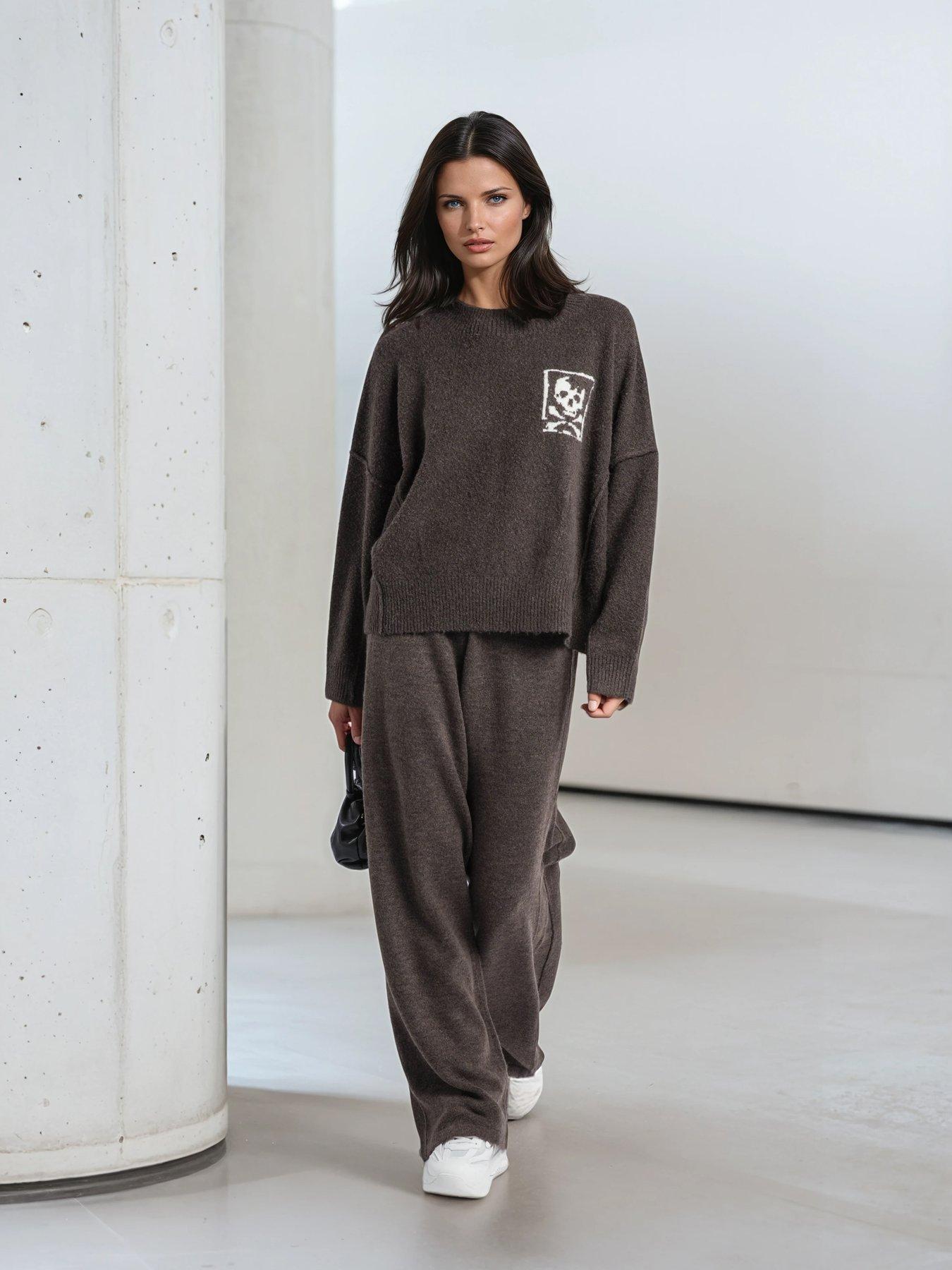 Image 5 of 6 of Religion Skull Jacquard Jumper - Brown