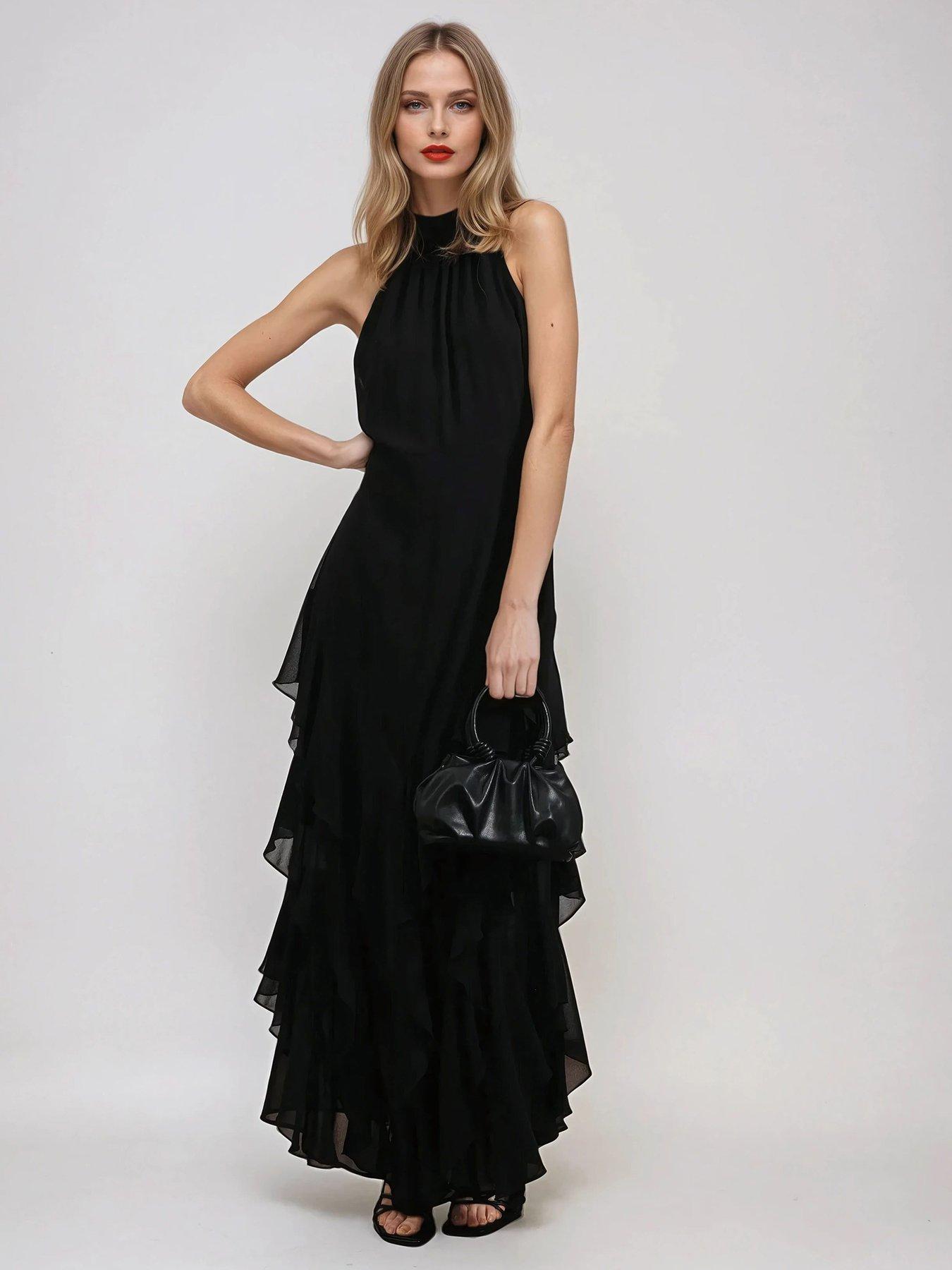  image of religion-taylor-ruffle-skirt-maxi-dress-black