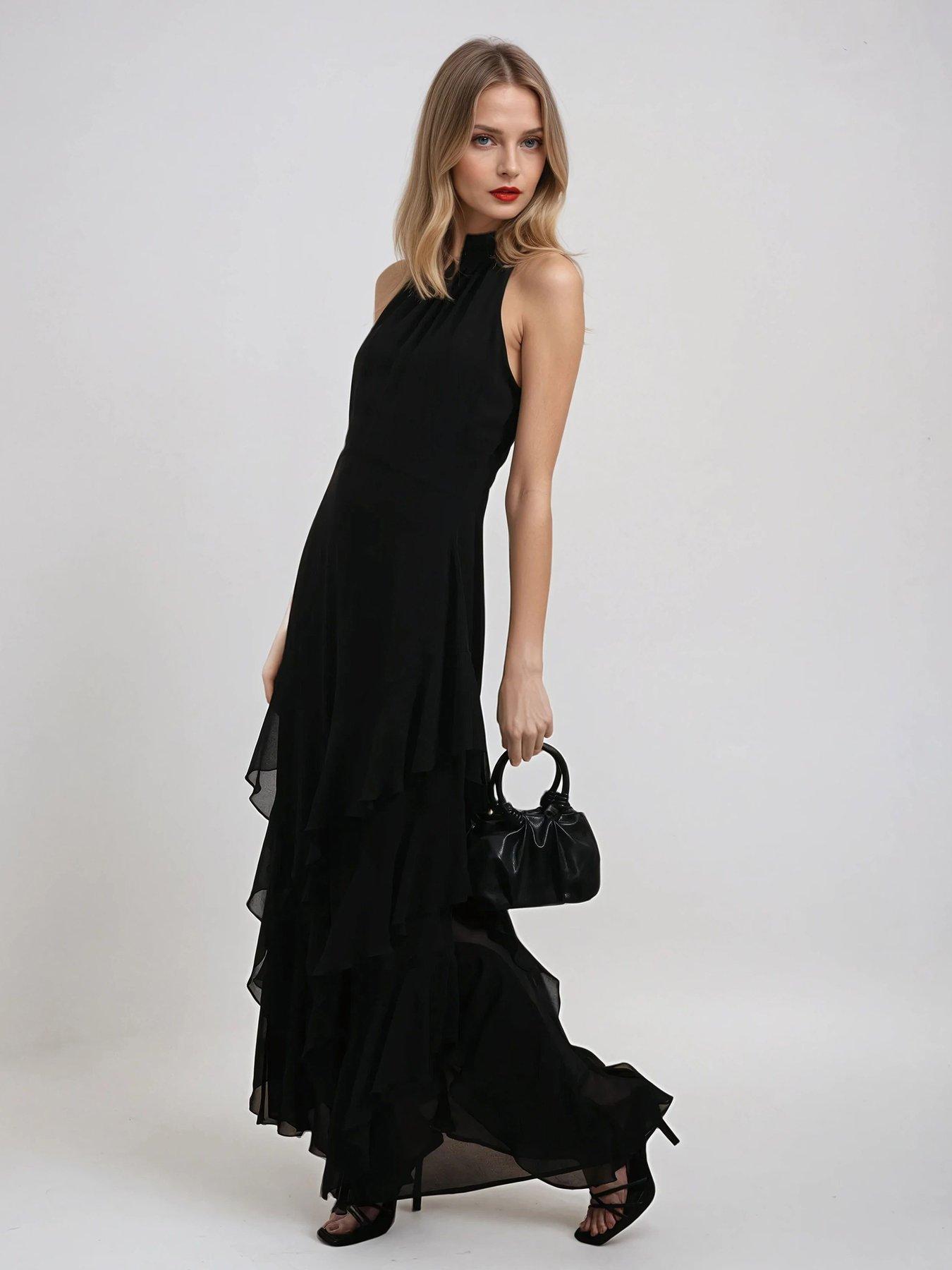  image of religion-taylor-ruffle-skirt-maxi-dress-black